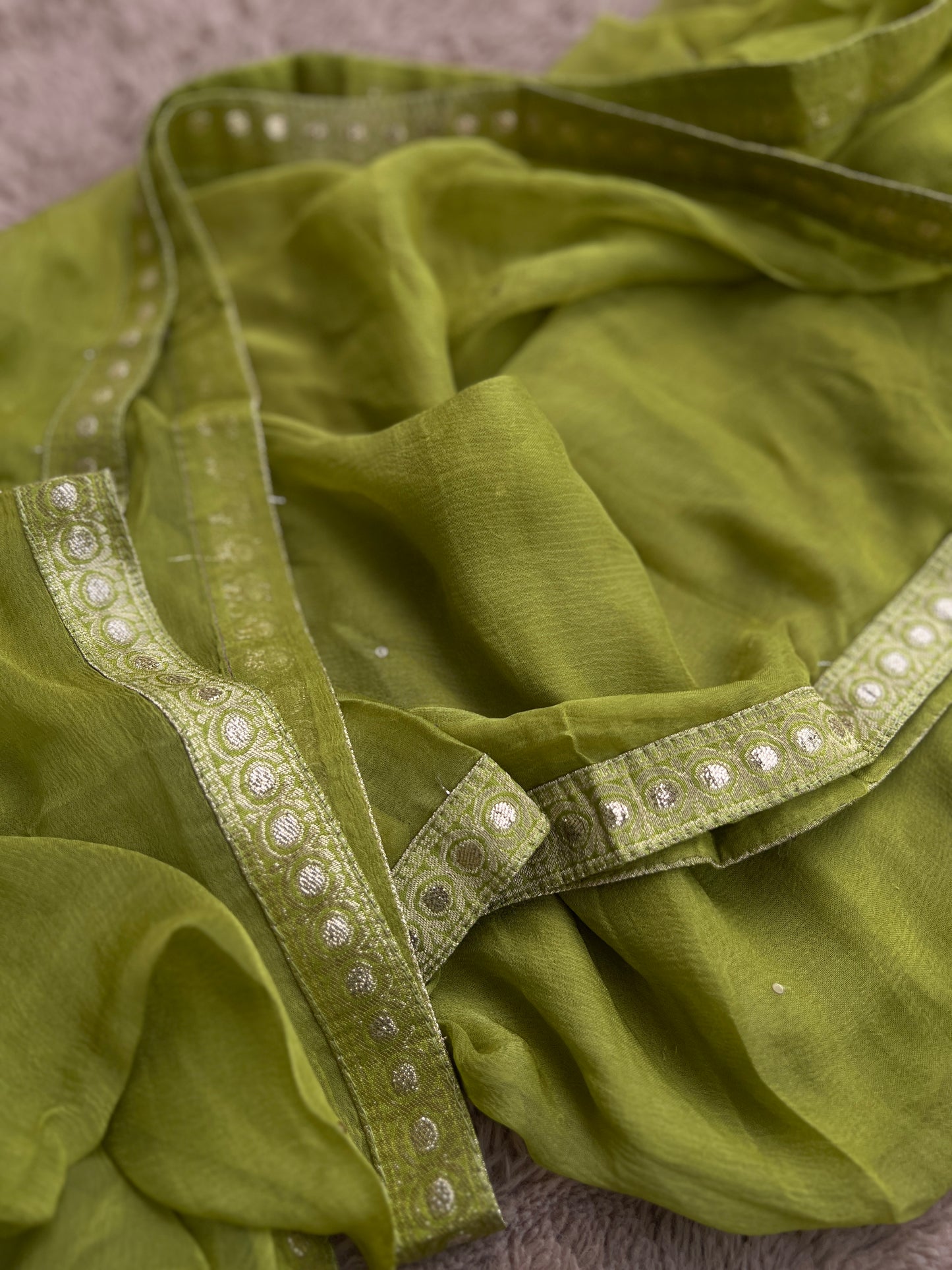 Radiant Shimmer Silk Ensemble with Beaded Elegance
