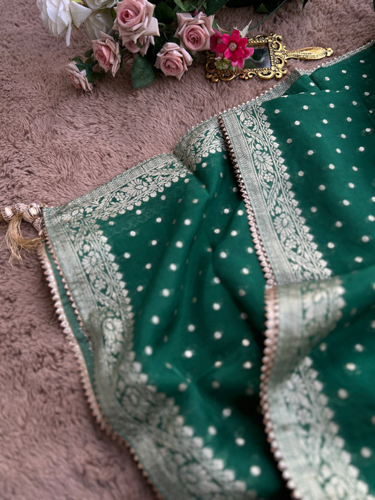 Emerald Green Russian crepe Hand Embroidered Suit