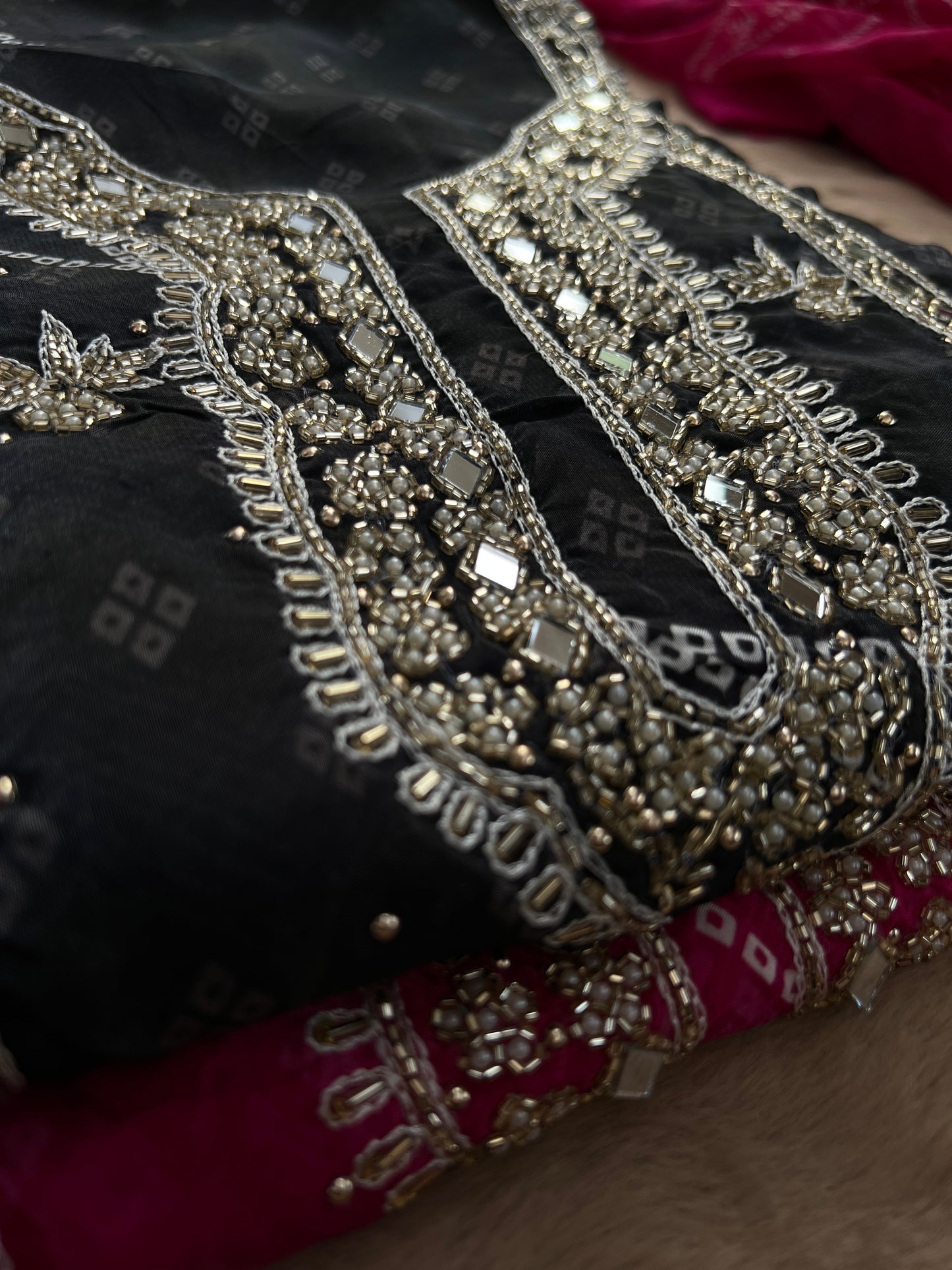 Elegant Mirror Embroidered Silk Ensembles