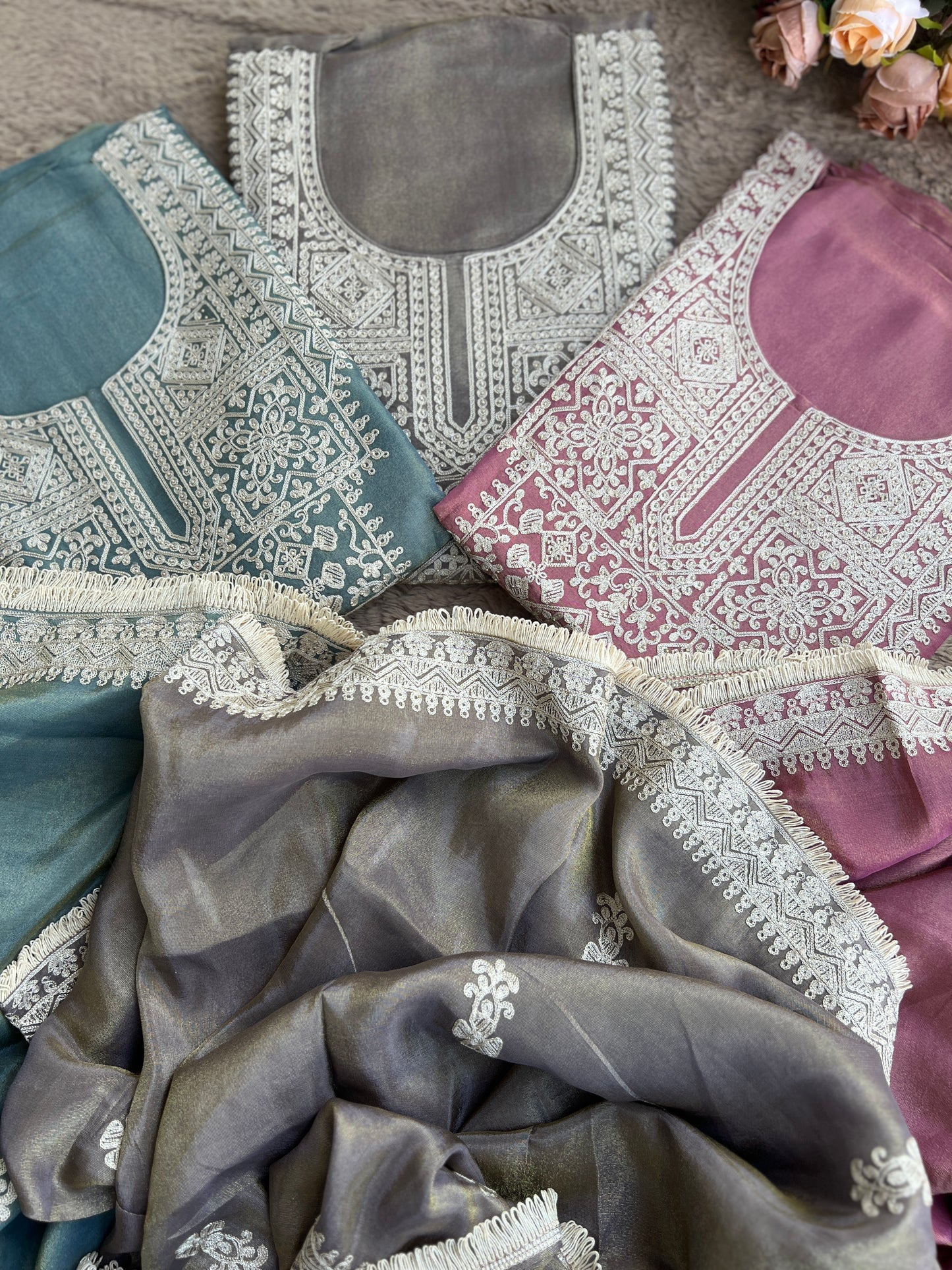Luxe Shimmer Silk with Lace & Embroidered Detailing