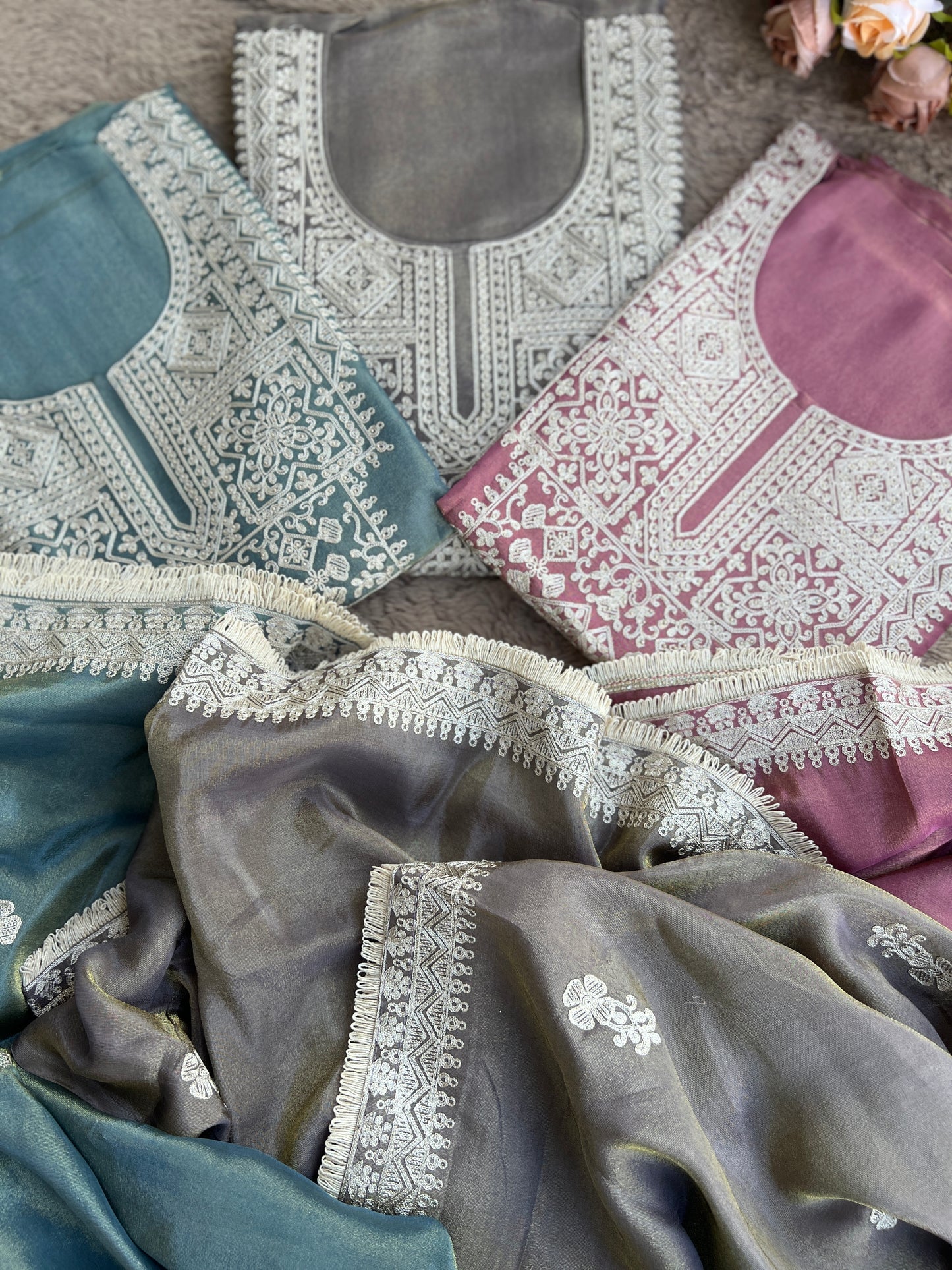 Luxe Shimmer Silk with Lace & Embroidered Detailing