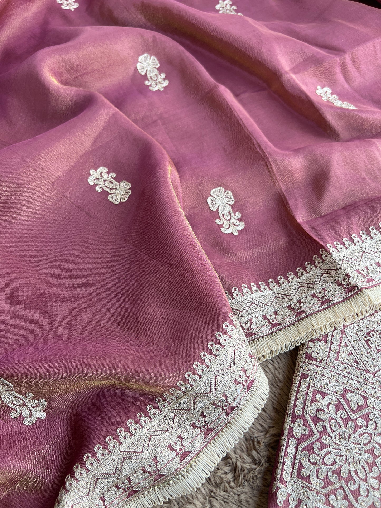 Luxe Shimmer Silk with Lace & Embroidered Detailing