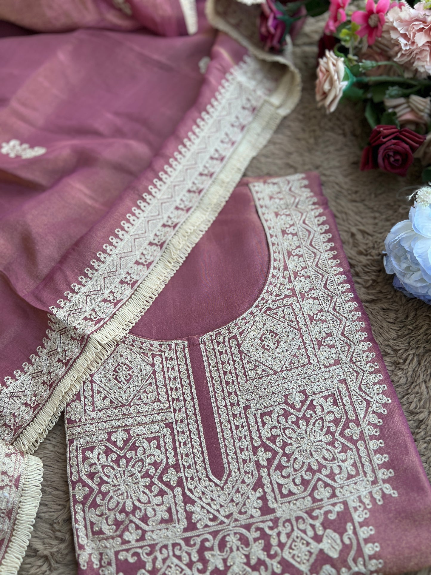 Luxe Shimmer Silk with Lace & Embroidered Detailing