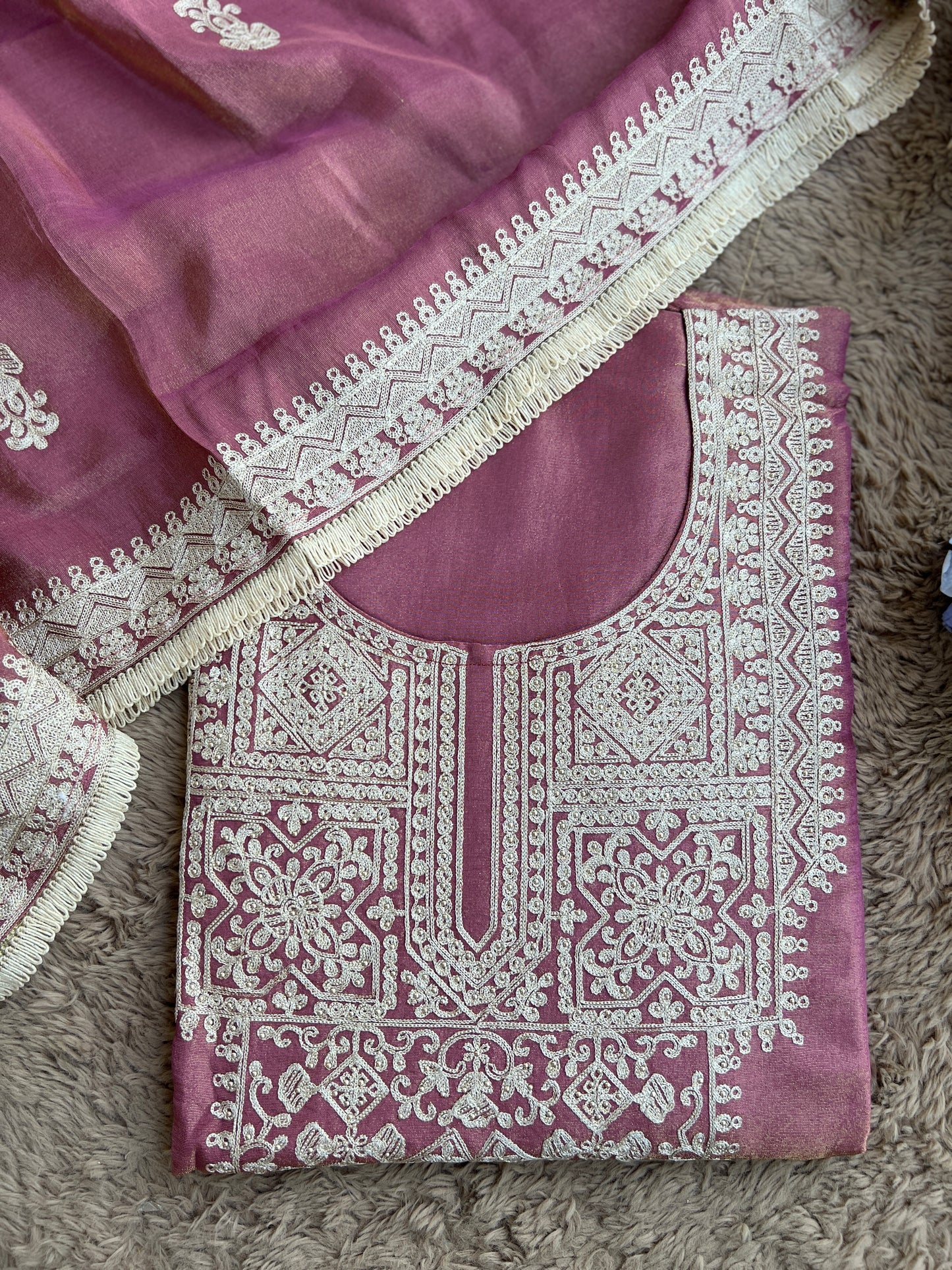 Luxe Shimmer Silk with Lace & Embroidered Detailing