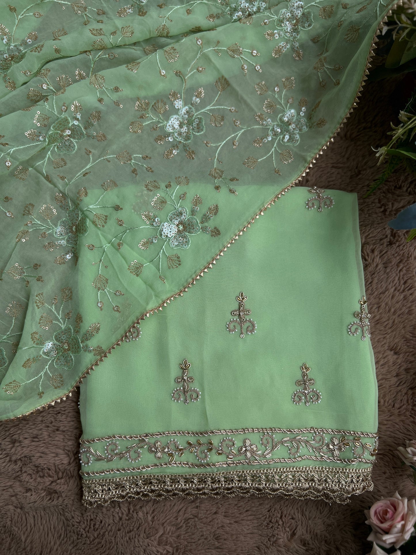 Exquisite Georgette Ensemble with Handcrafted Elegance
