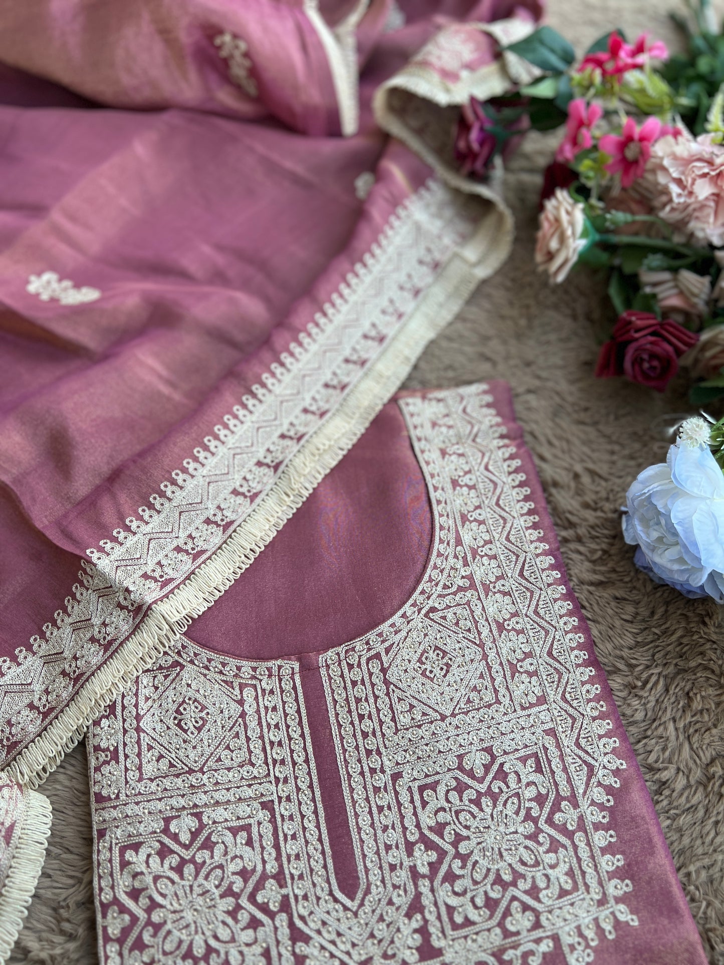 Luxe Shimmer Silk with Lace & Embroidered Detailing
