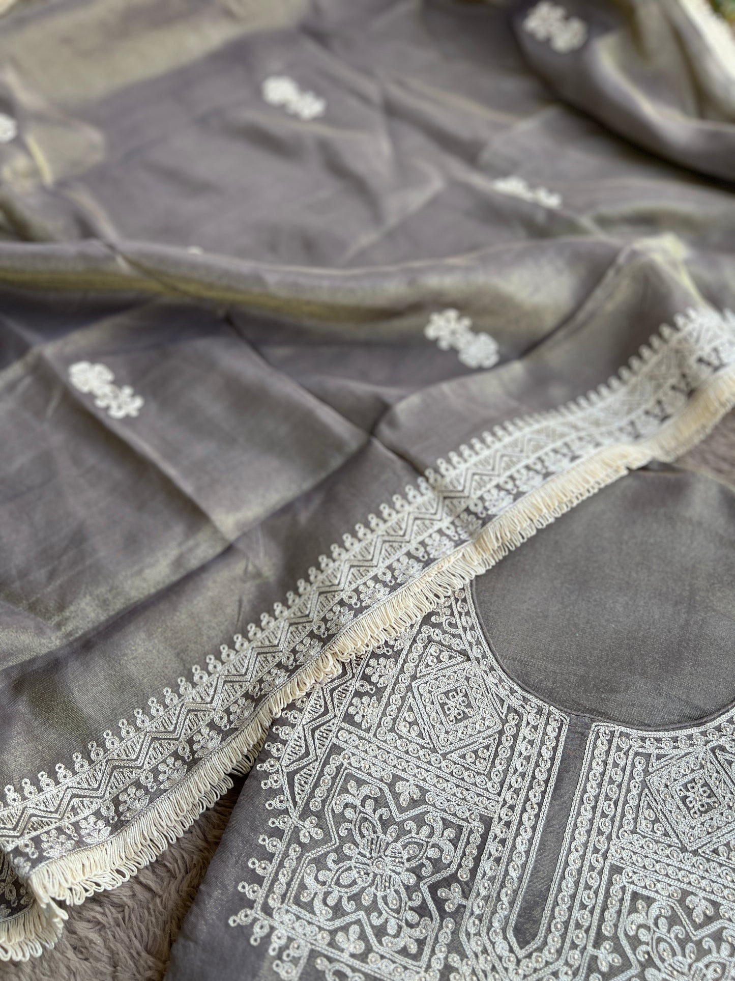 Luxe Shimmer Silk with Lace & Embroidered Detailing