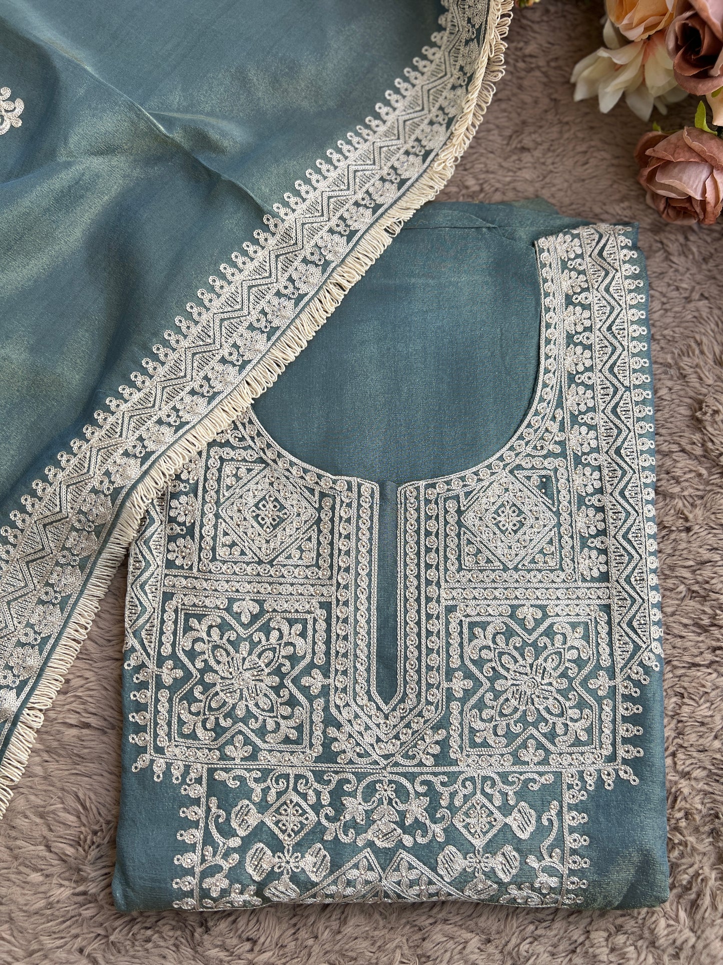 Luxe Shimmer Silk with Lace & Embroidered Detailing