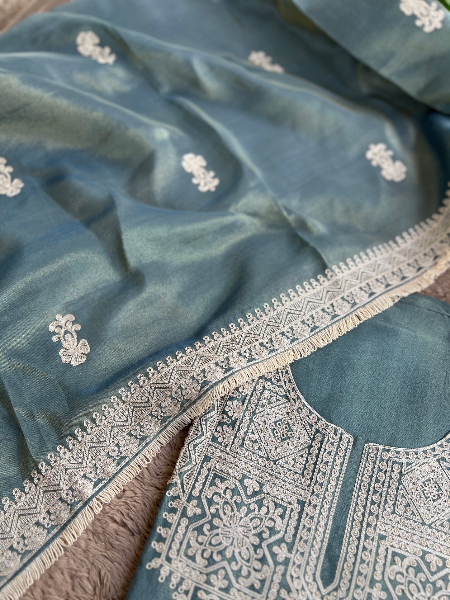 Luxe Shimmer Silk with Lace & Embroidered Detailing