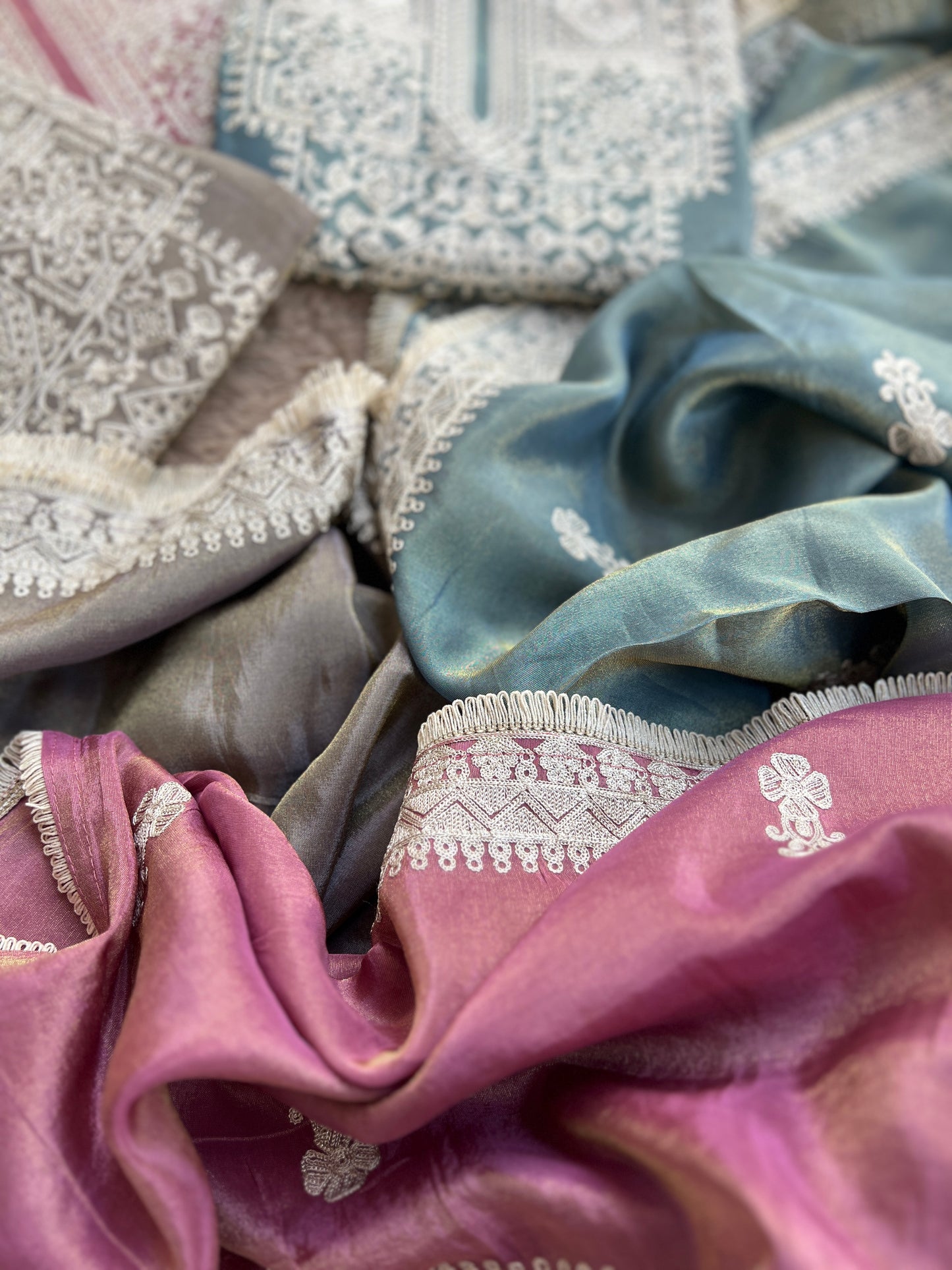 Luxe Shimmer Silk with Lace & Embroidered Detailing