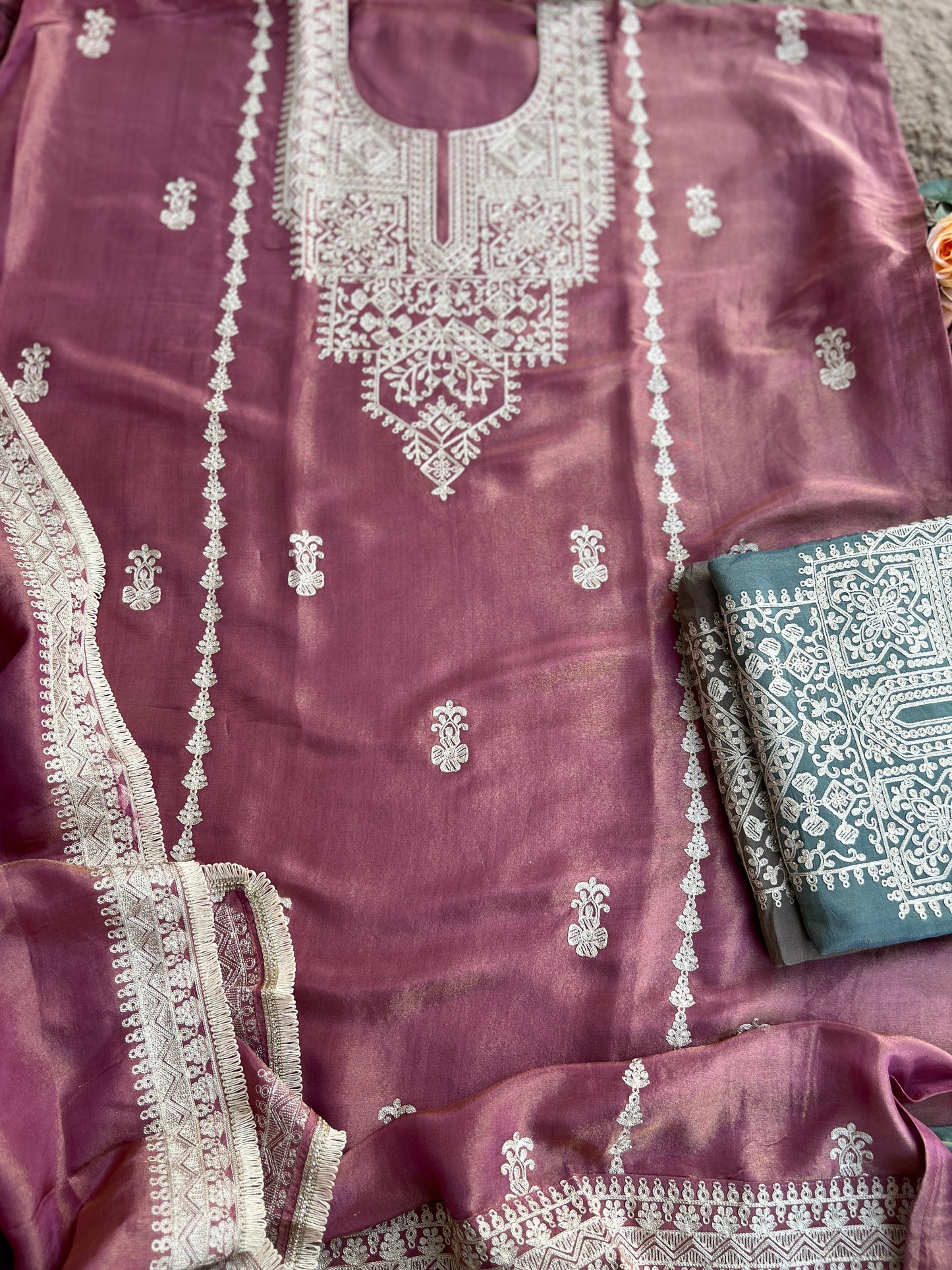 Luxe Shimmer Silk with Lace & Embroidered Detailing