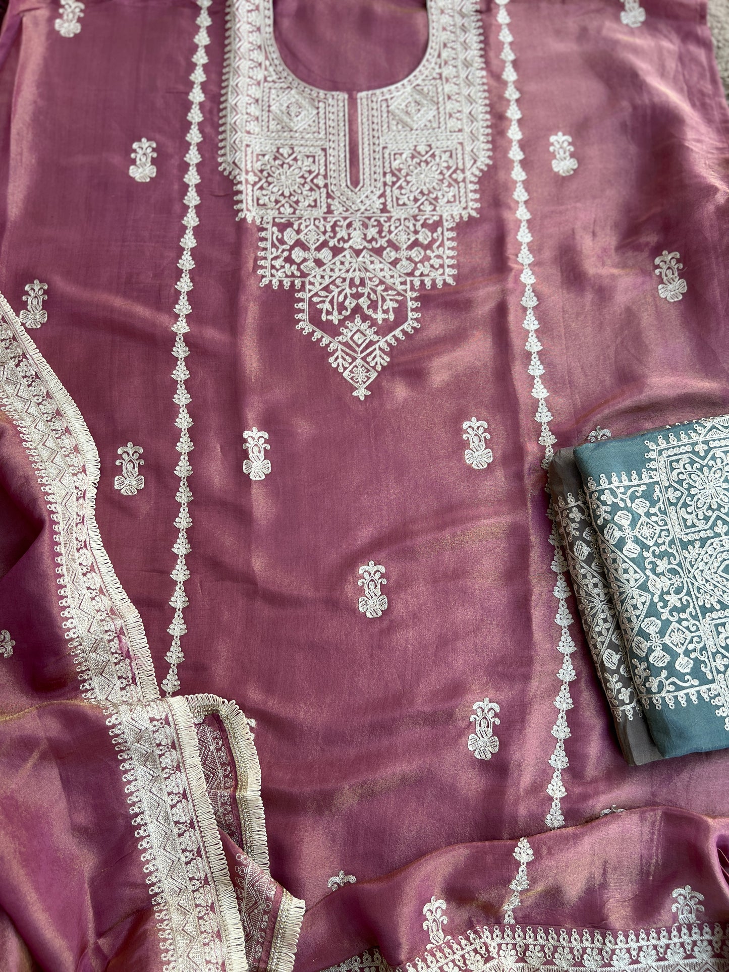 Luxe Shimmer Silk with Lace & Embroidered Detailing
