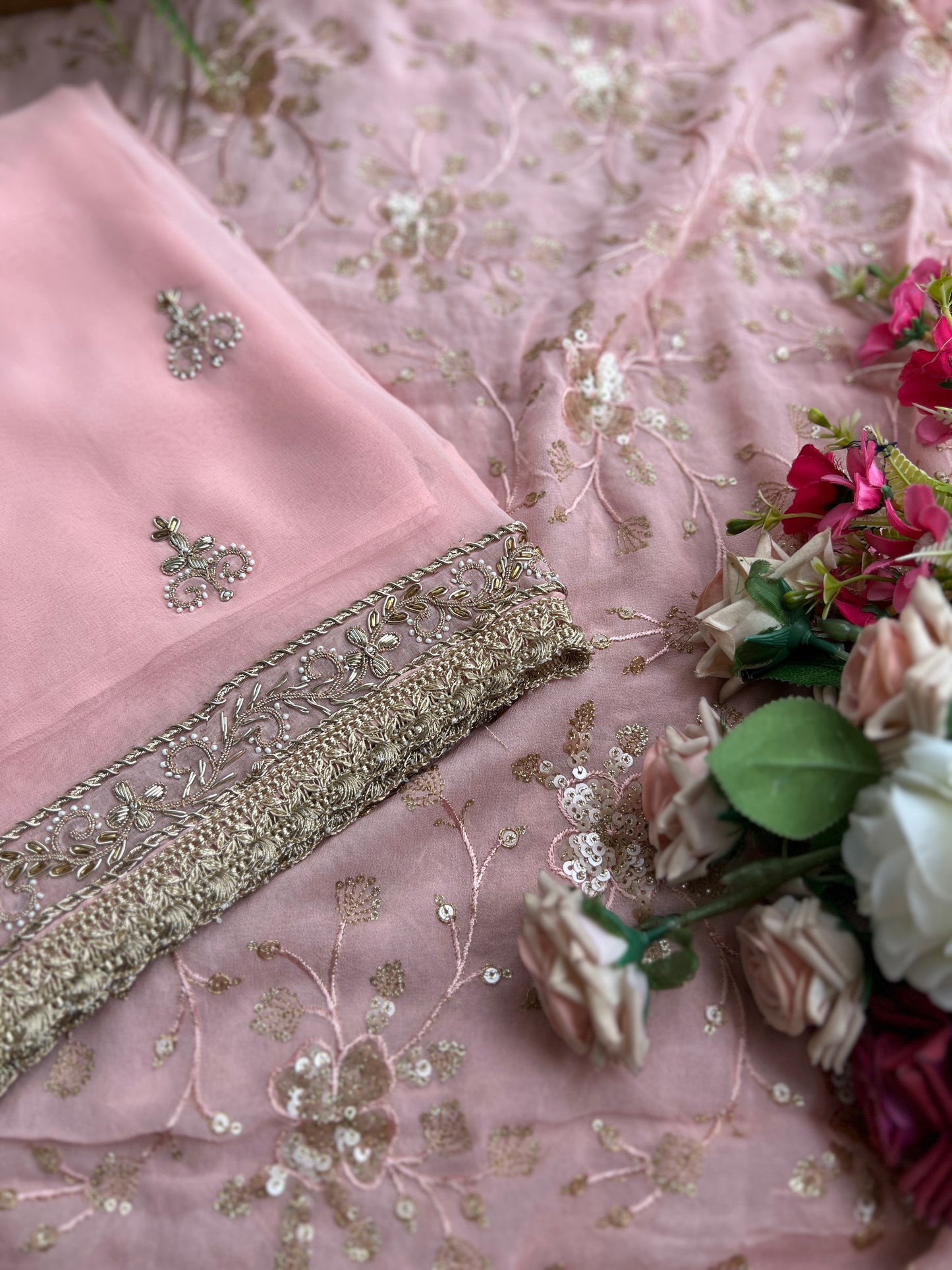 Dazzling Georgette Handwork Suit with a Show-Stopping Dupatta Ensemble
