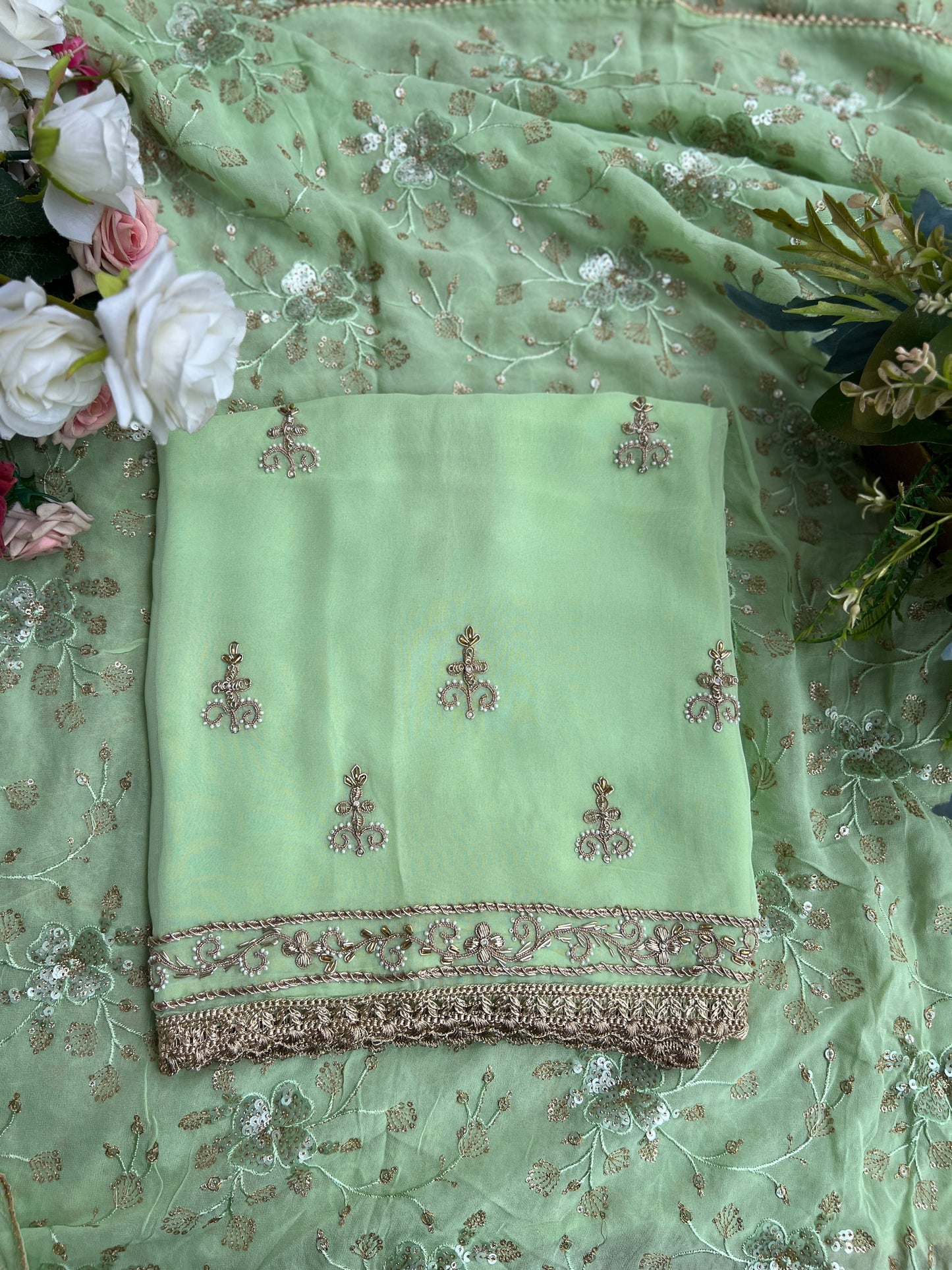 Dazzling Georgette Handwork Suit with a Show-Stopping Dupatta Ensemble