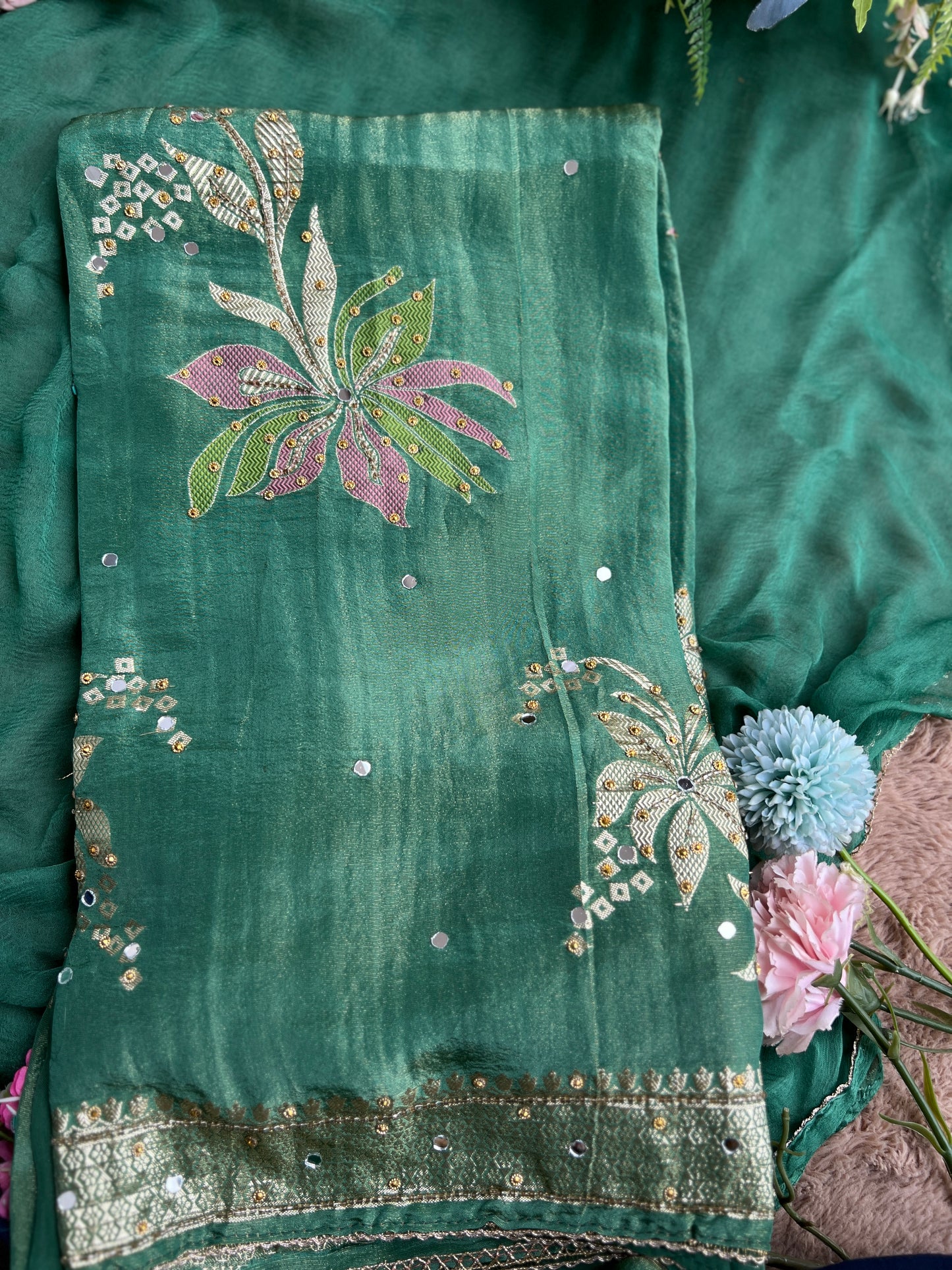 Jacquard Shimmer Silk Floral Salwar suit