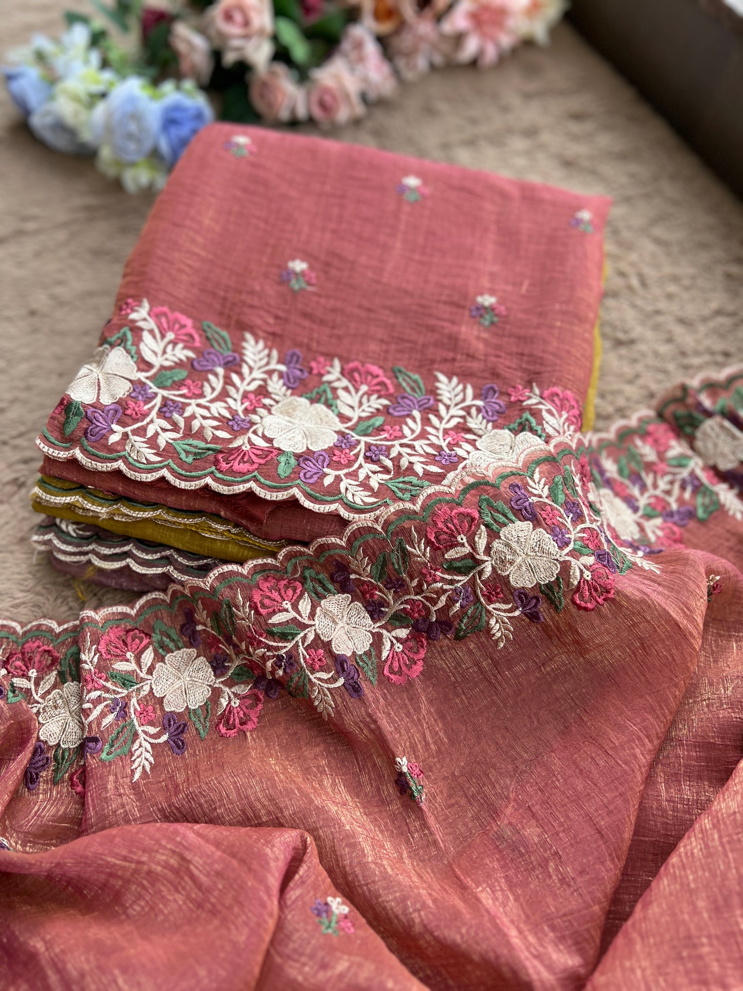 πΈ Luxe Crushed Shimmer Silk with Embroidered Dupatta πΈ