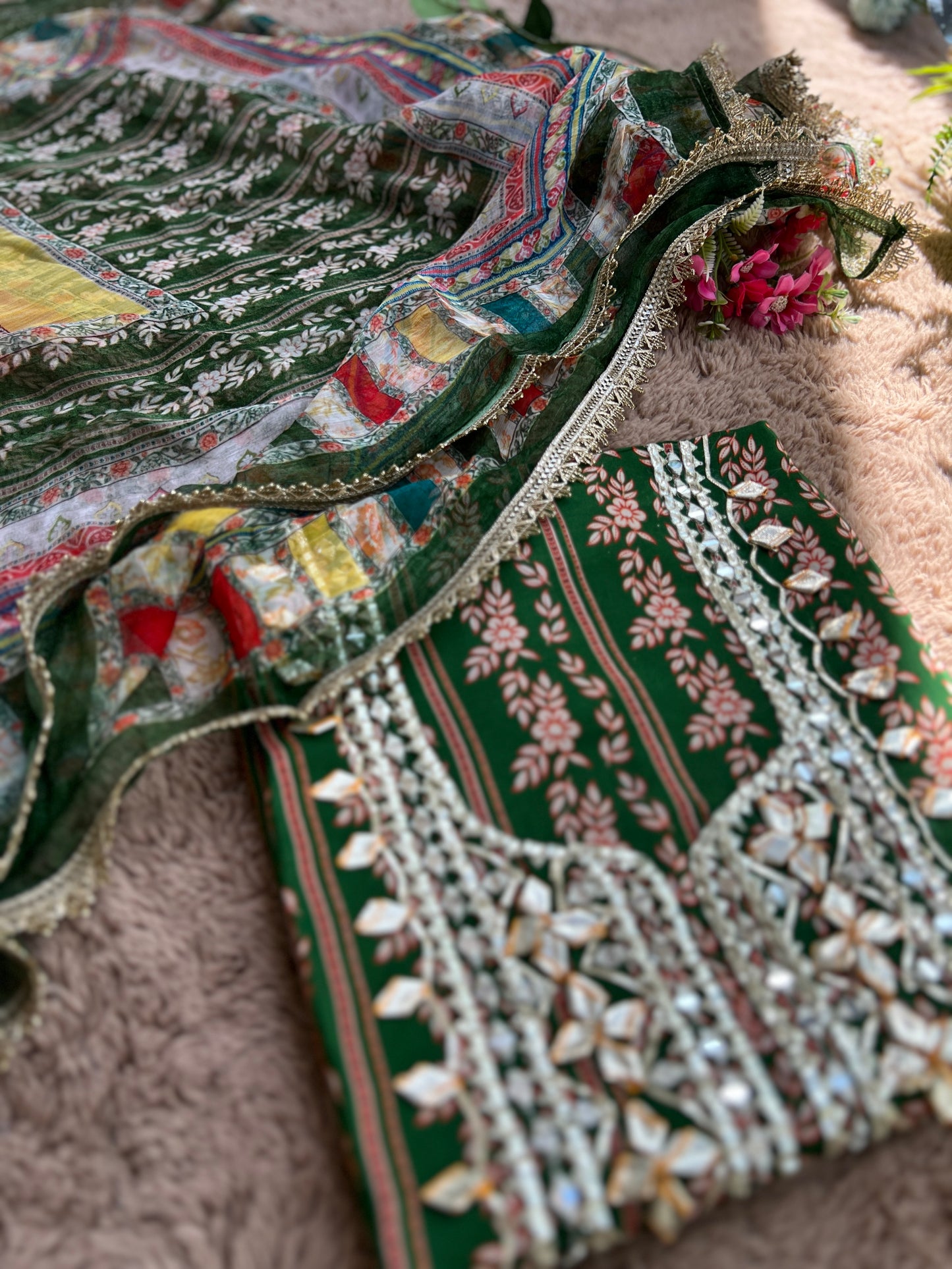 Floral Printed Crepe Gotapatti Salwar Suit