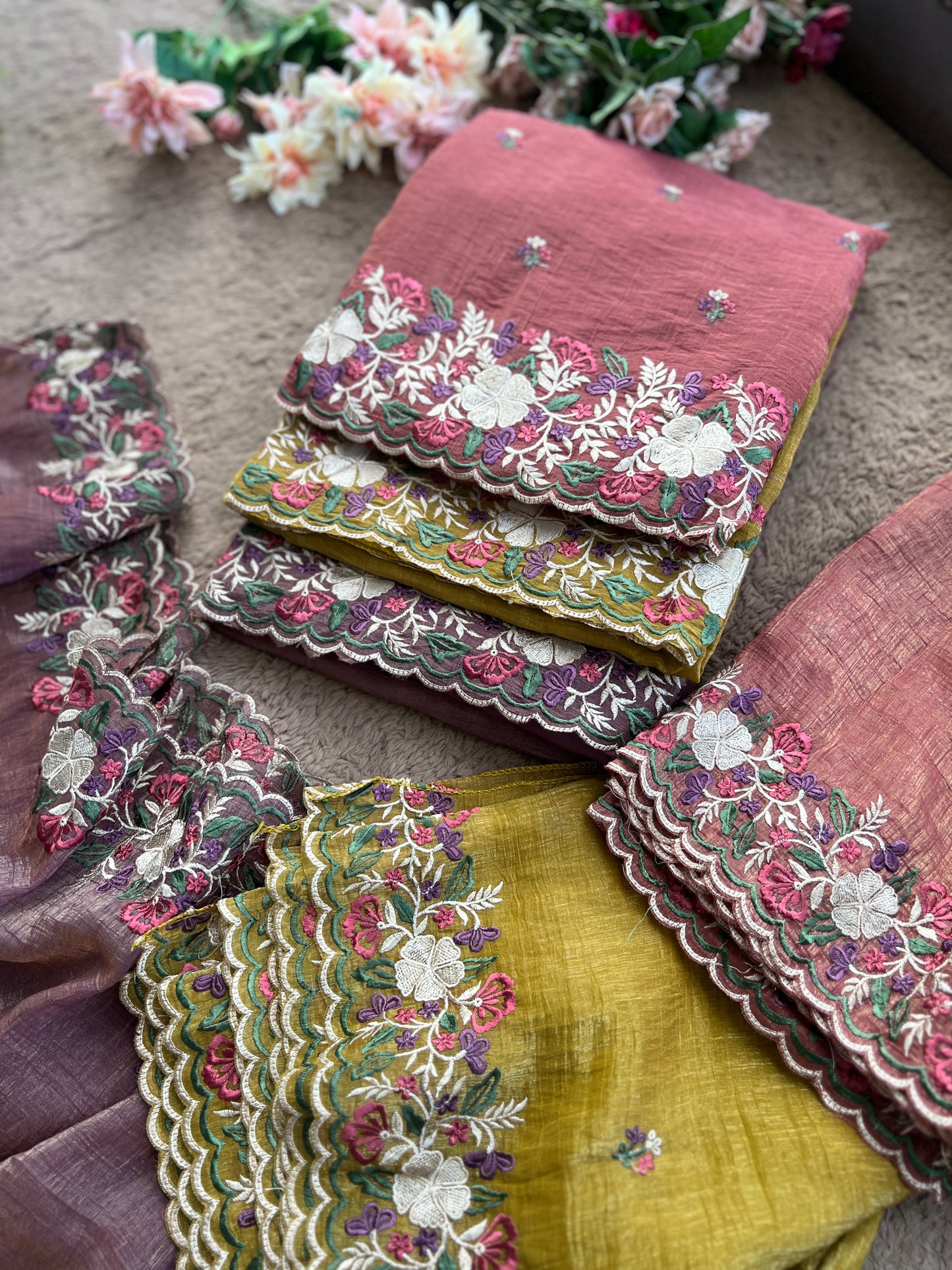 πΈ Luxe Crushed Shimmer Silk with Embroidered Dupatta πΈ
