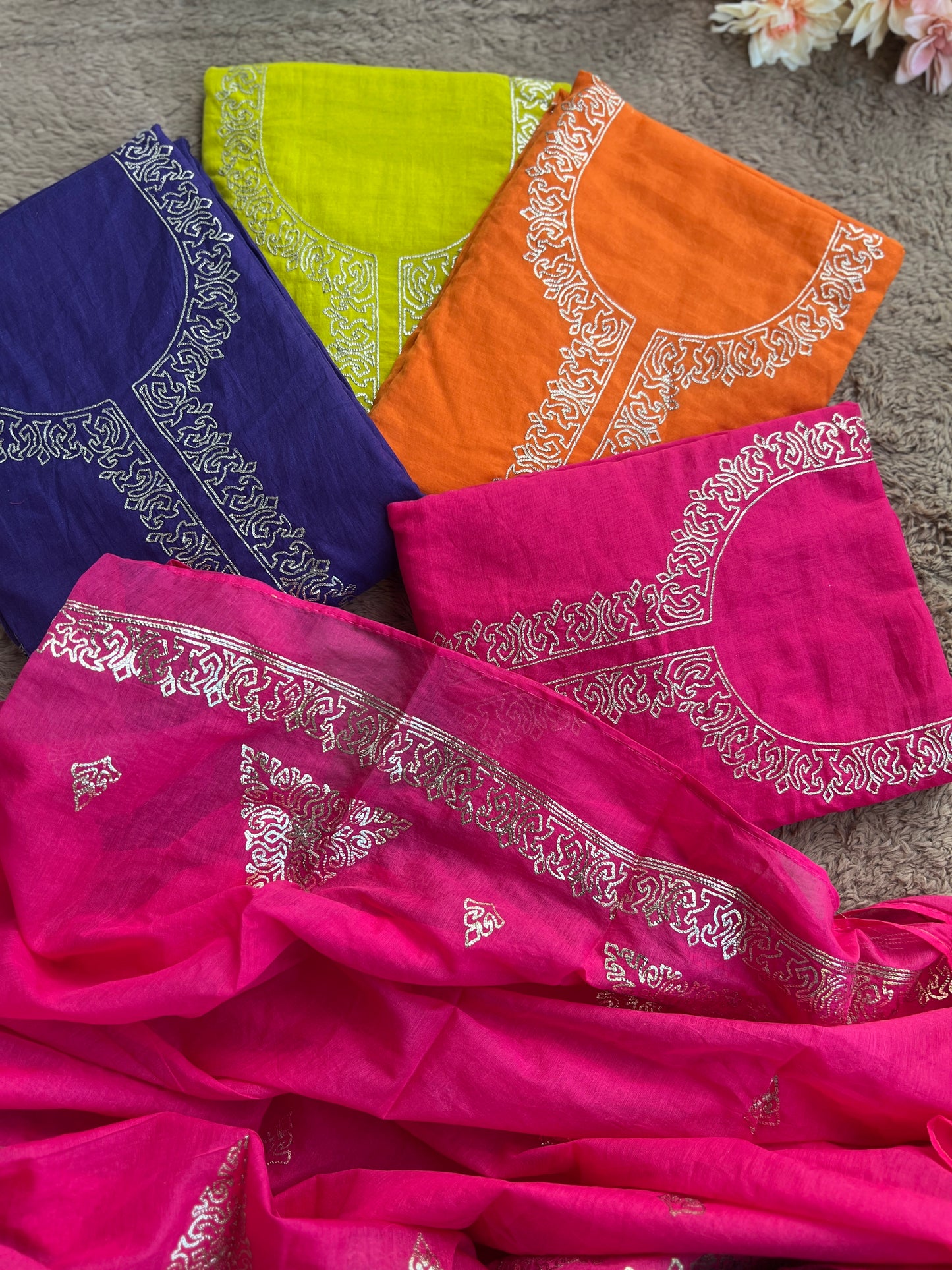 Vibrant Mal Chanderi Suits with Elegant Pitta Work Detailing