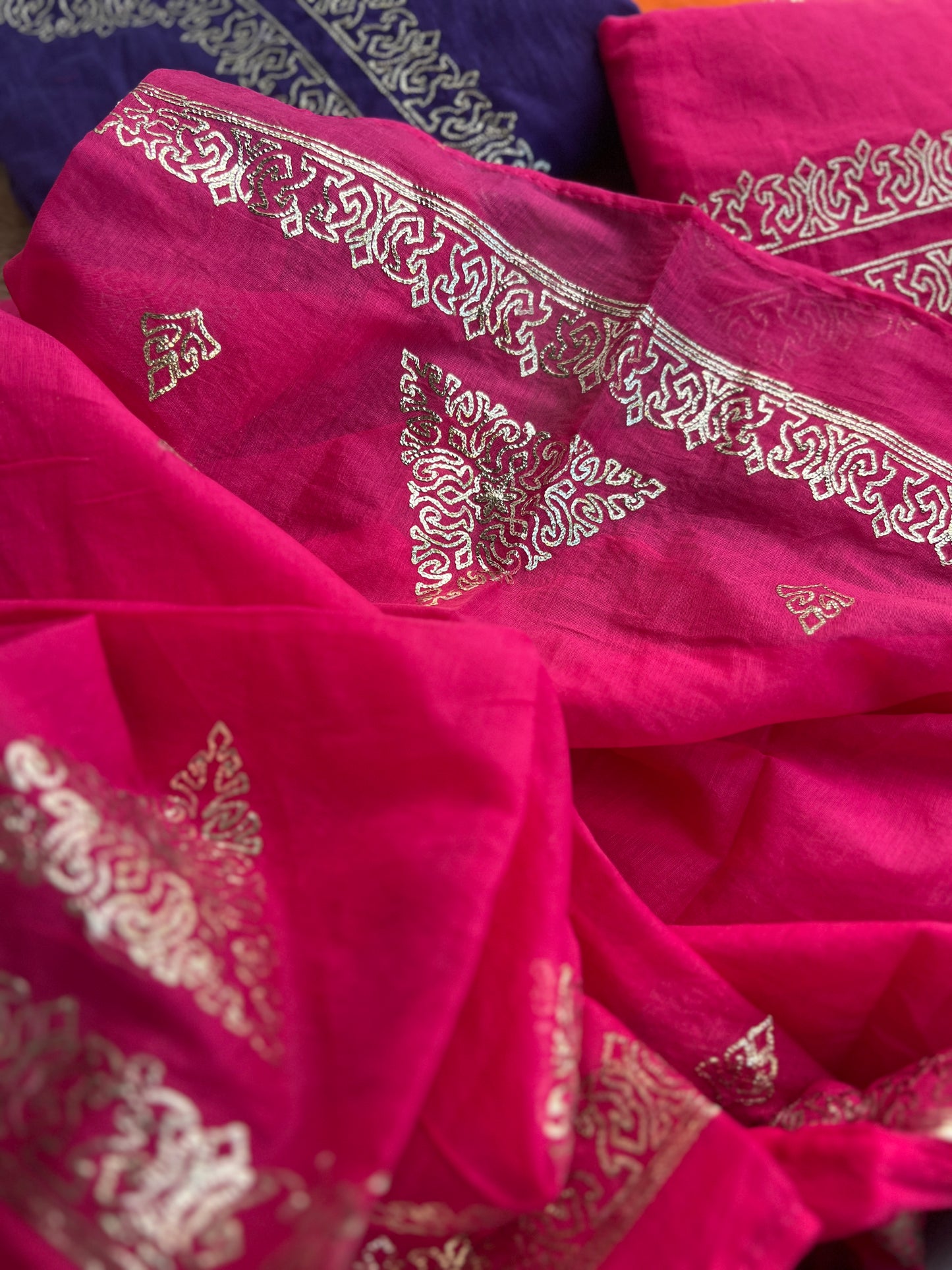 Vibrant Mal Chanderi Suits with Elegant Pitta Work Detailing