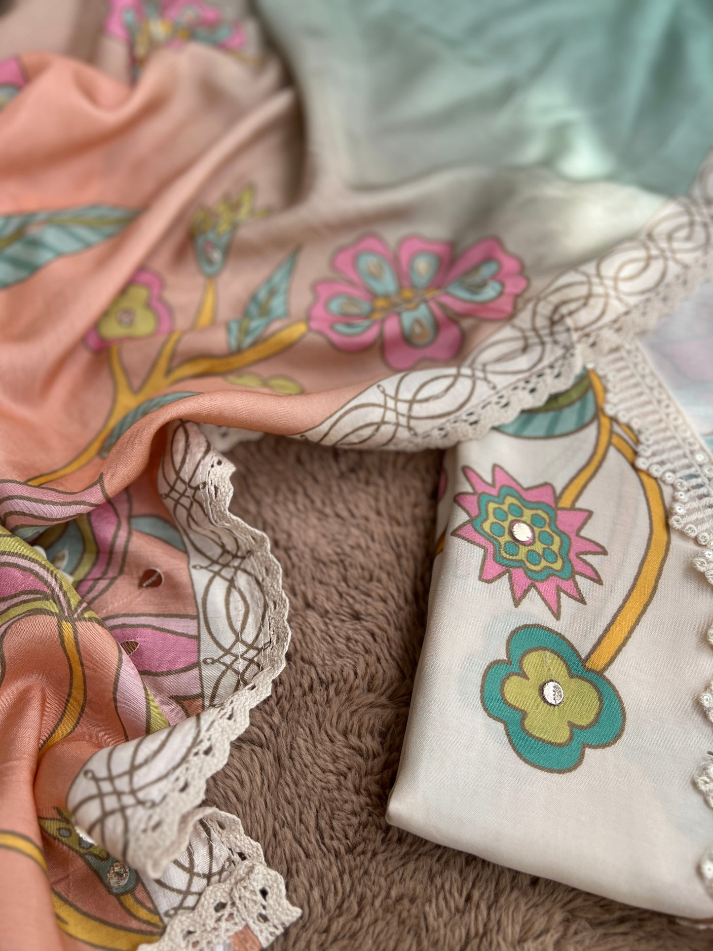 Floral Maslim Semi-Stitched Suit with Elegant Dupatta