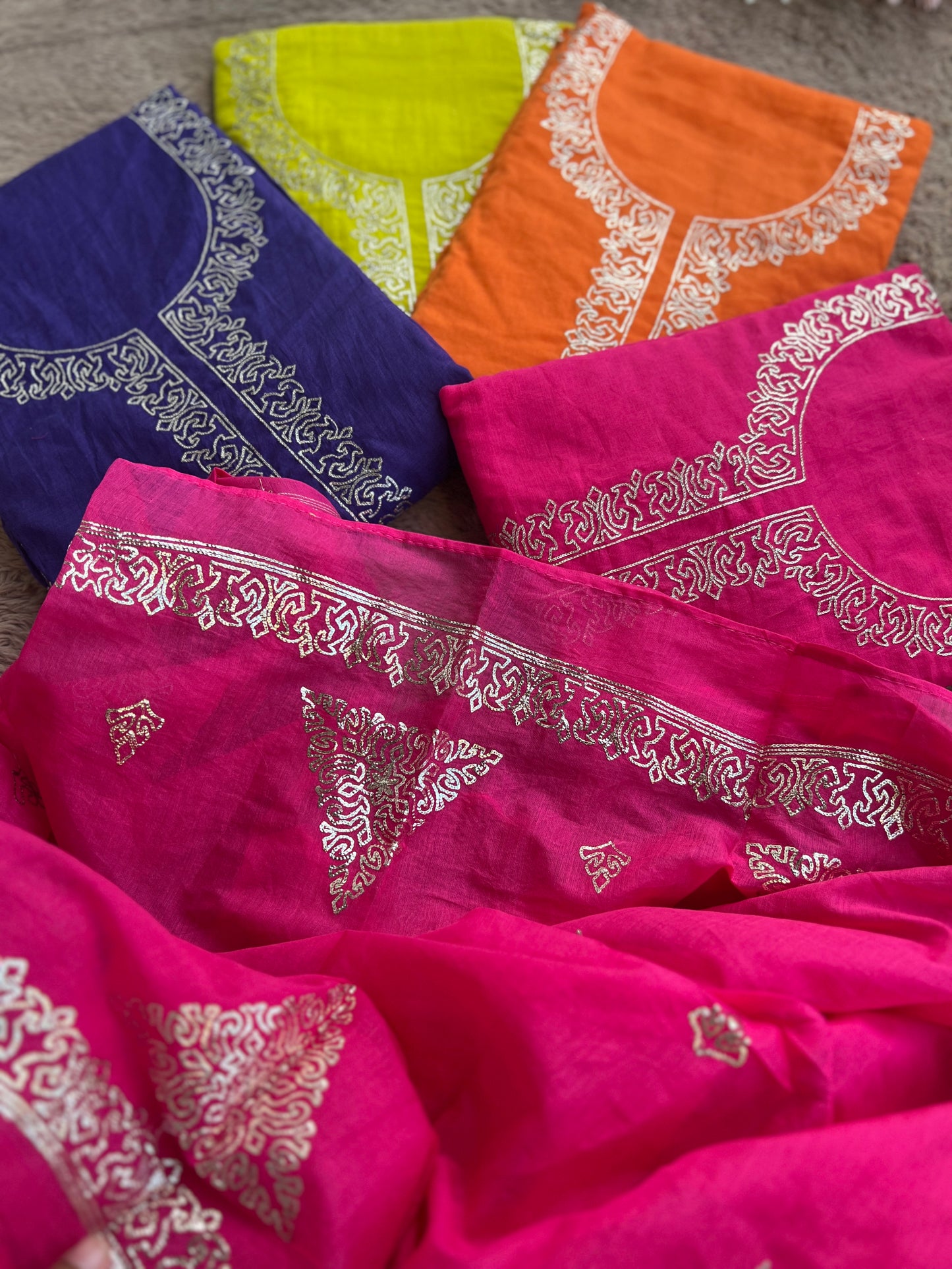 Vibrant Mal Chanderi Suits with Elegant Pitta Work Detailing