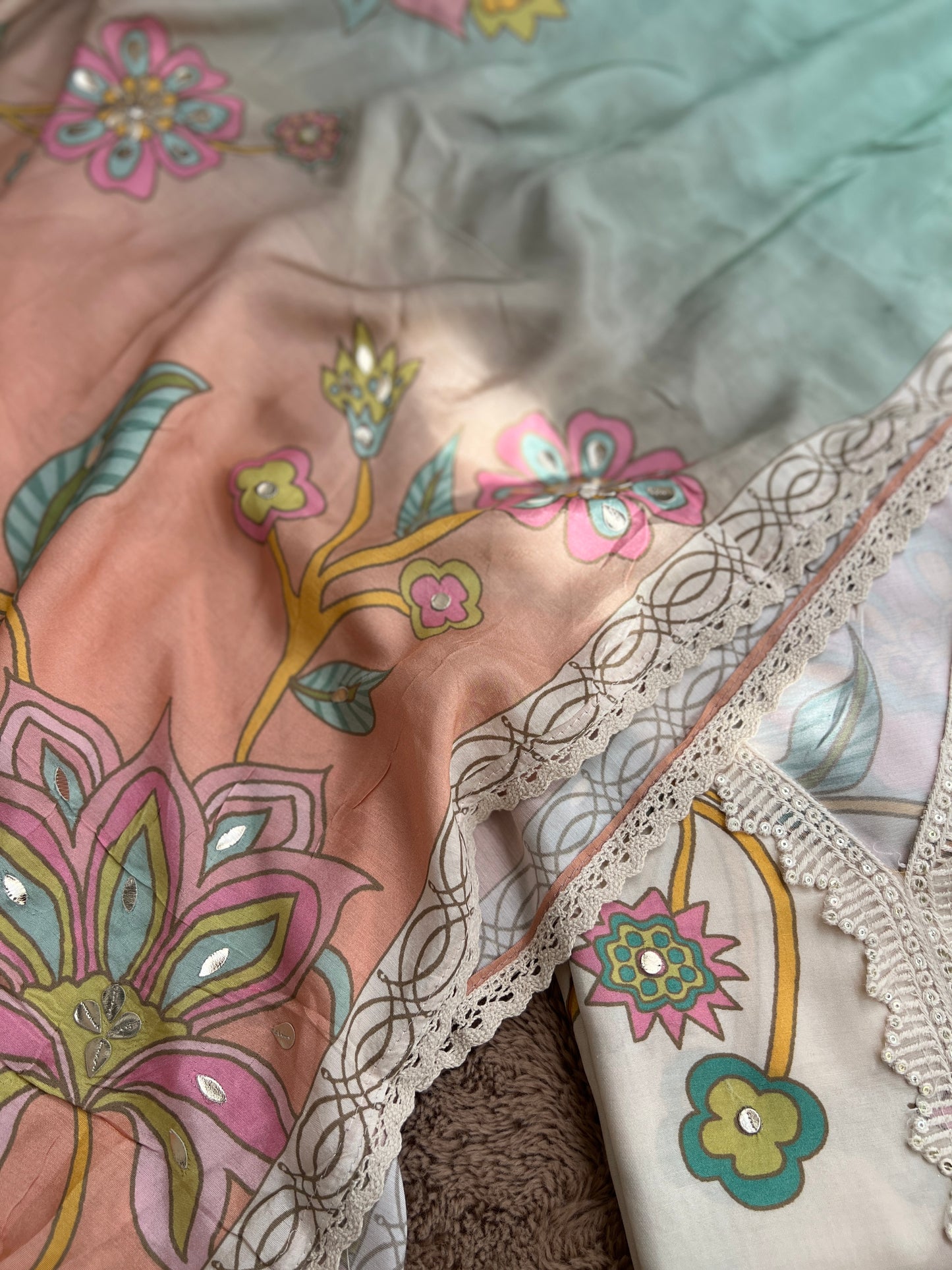 Floral Maslim Semi-Stitched Suit with Elegant Dupatta