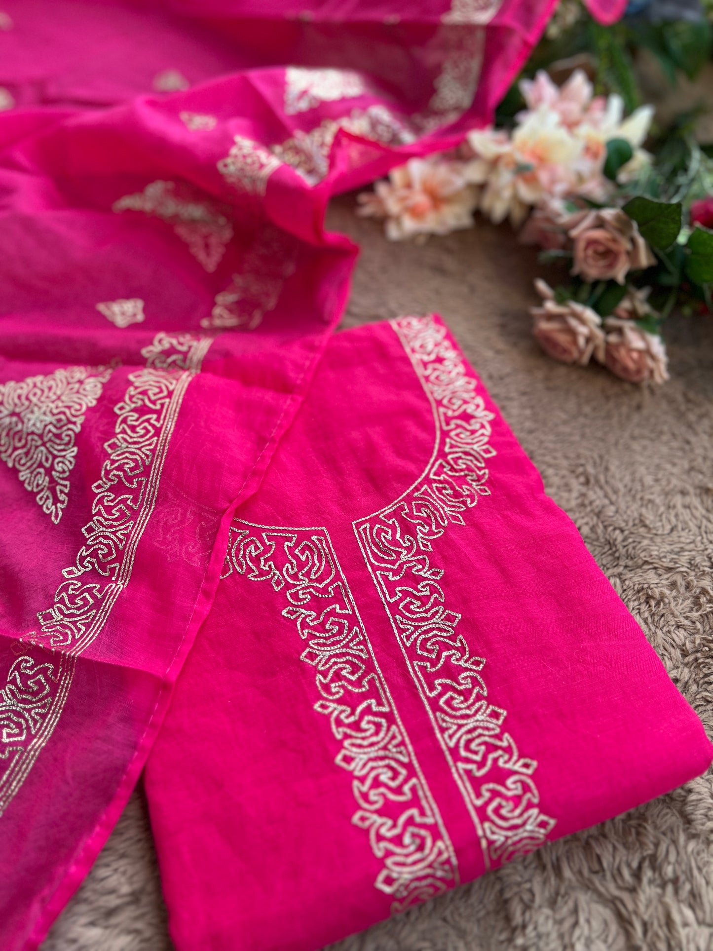 Vibrant Mal Chanderi Suits with Elegant Pitta Work Detailing