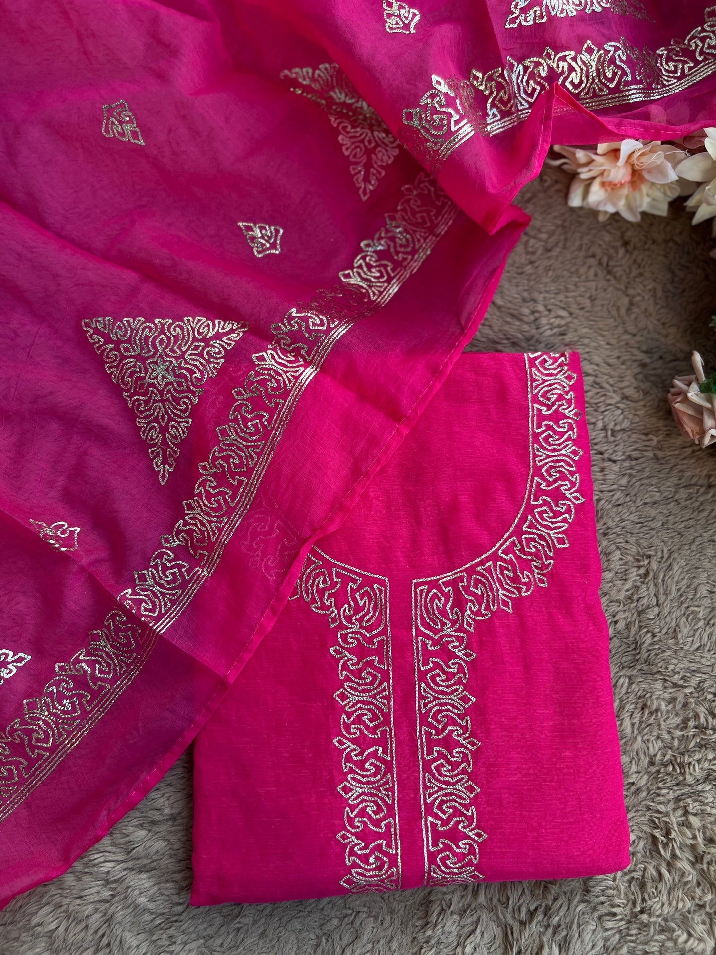 Vibrant Mal Chanderi Suits with Elegant Pitta Work Detailing