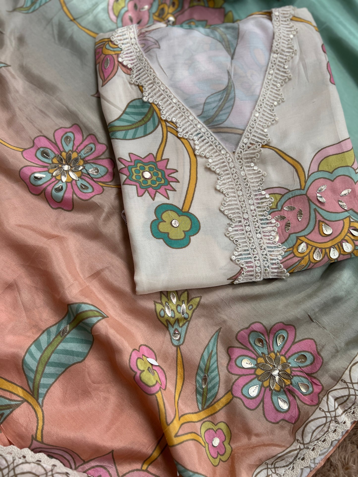 Floral Maslim Semi-Stitched Suit with Elegant Dupatta
