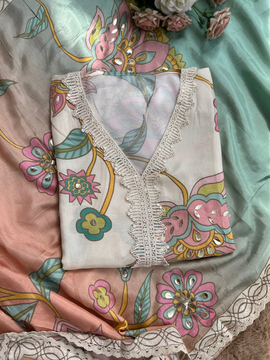 Floral Maslim Semi-Stitched Suit with Elegant Dupatta