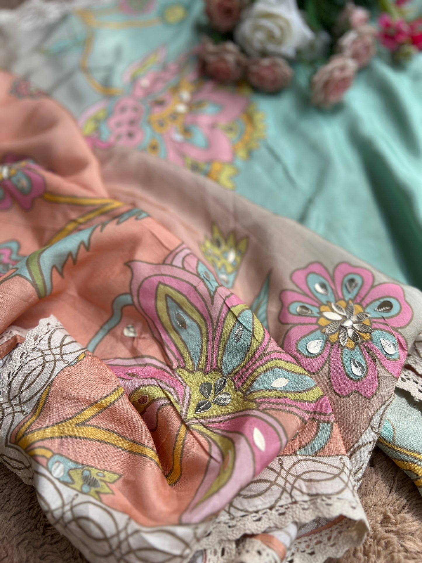 Floral Maslim Semi-Stitched Suit with Elegant Dupatta