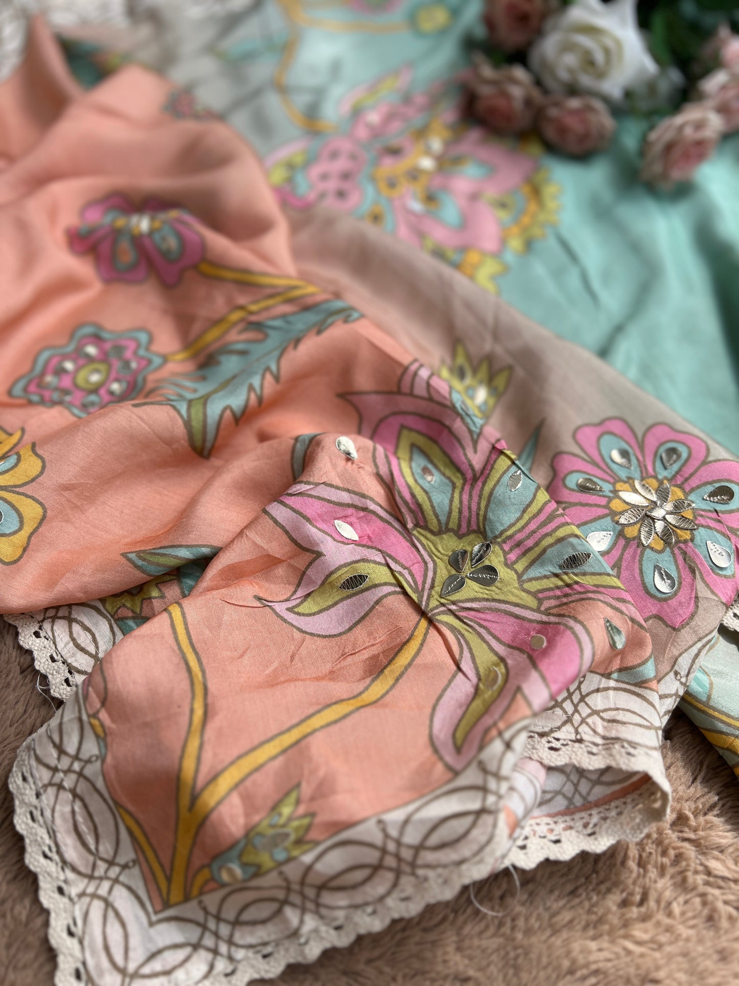 Floral Maslim Semi-Stitched Suit with Elegant Dupatta