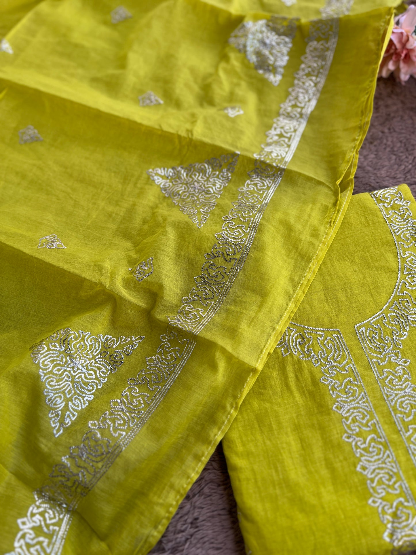 Vibrant Mal Chanderi Suits with Elegant Pitta Work Detailing