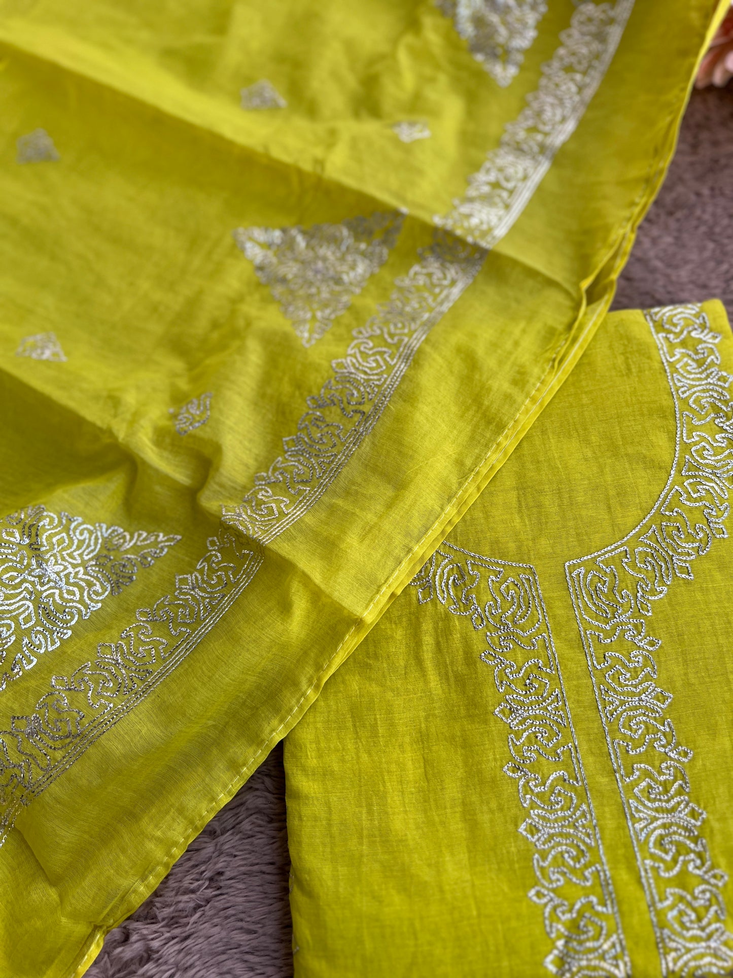 Vibrant Mal Chanderi Suits with Elegant Pitta Work Detailing