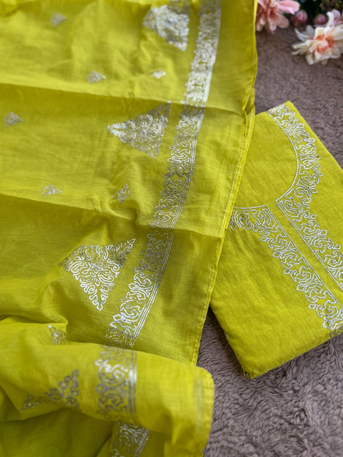 Vibrant Mal Chanderi Suits with Elegant Pitta Work Detailing