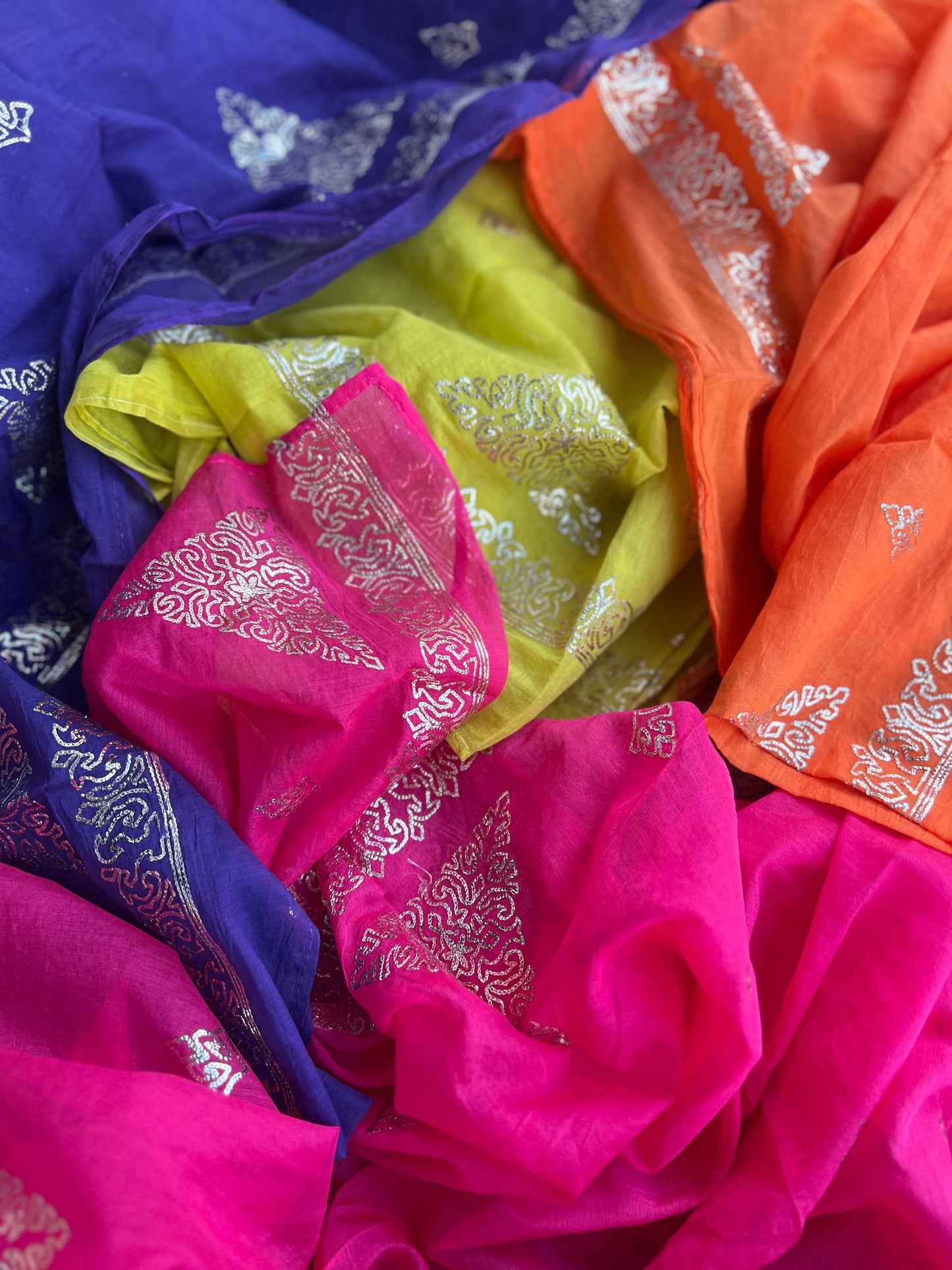 Vibrant Mal Chanderi Suits with Elegant Pitta Work Detailing