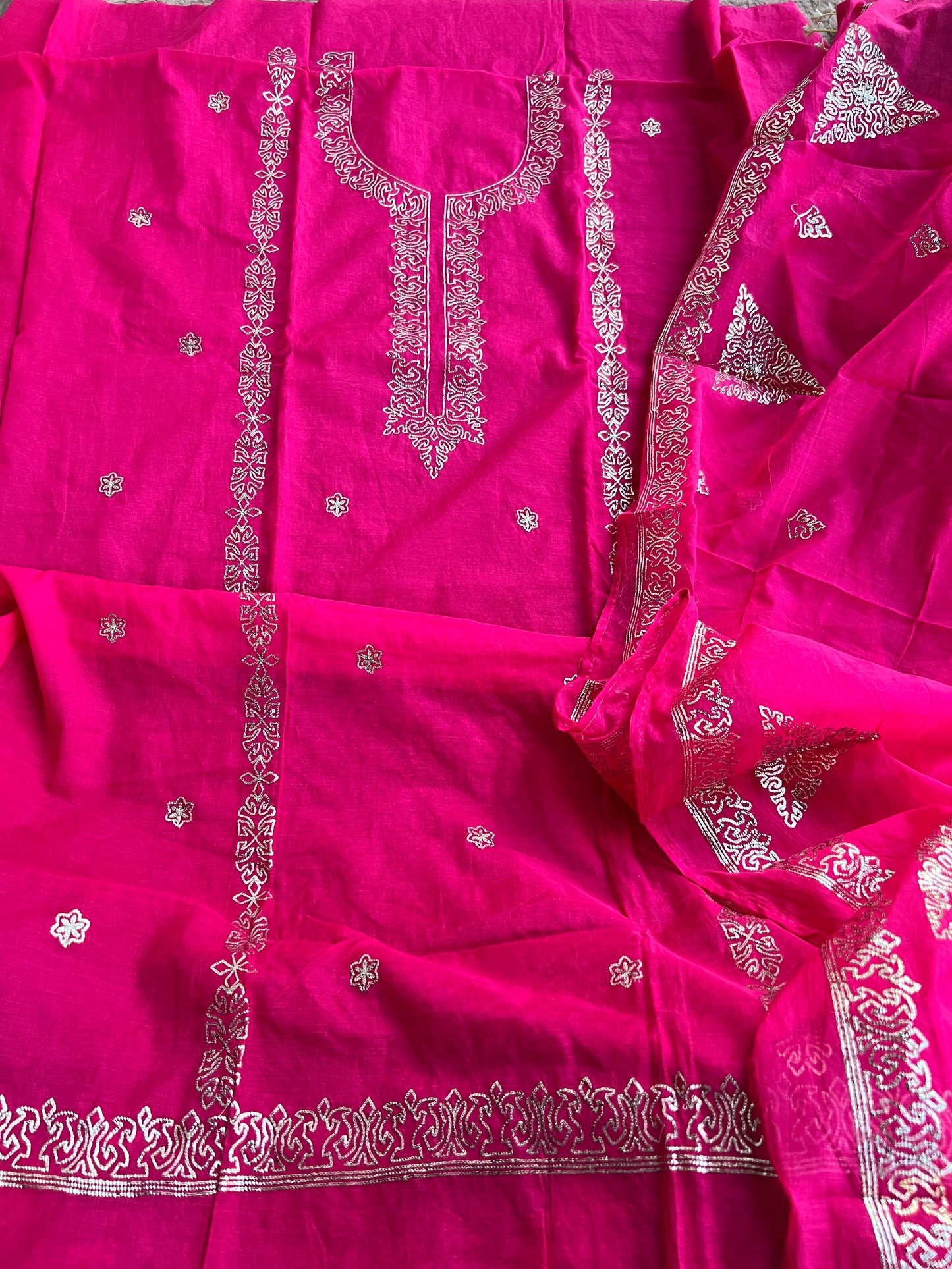 Vibrant Mal Chanderi Suits with Elegant Pitta Work Detailing