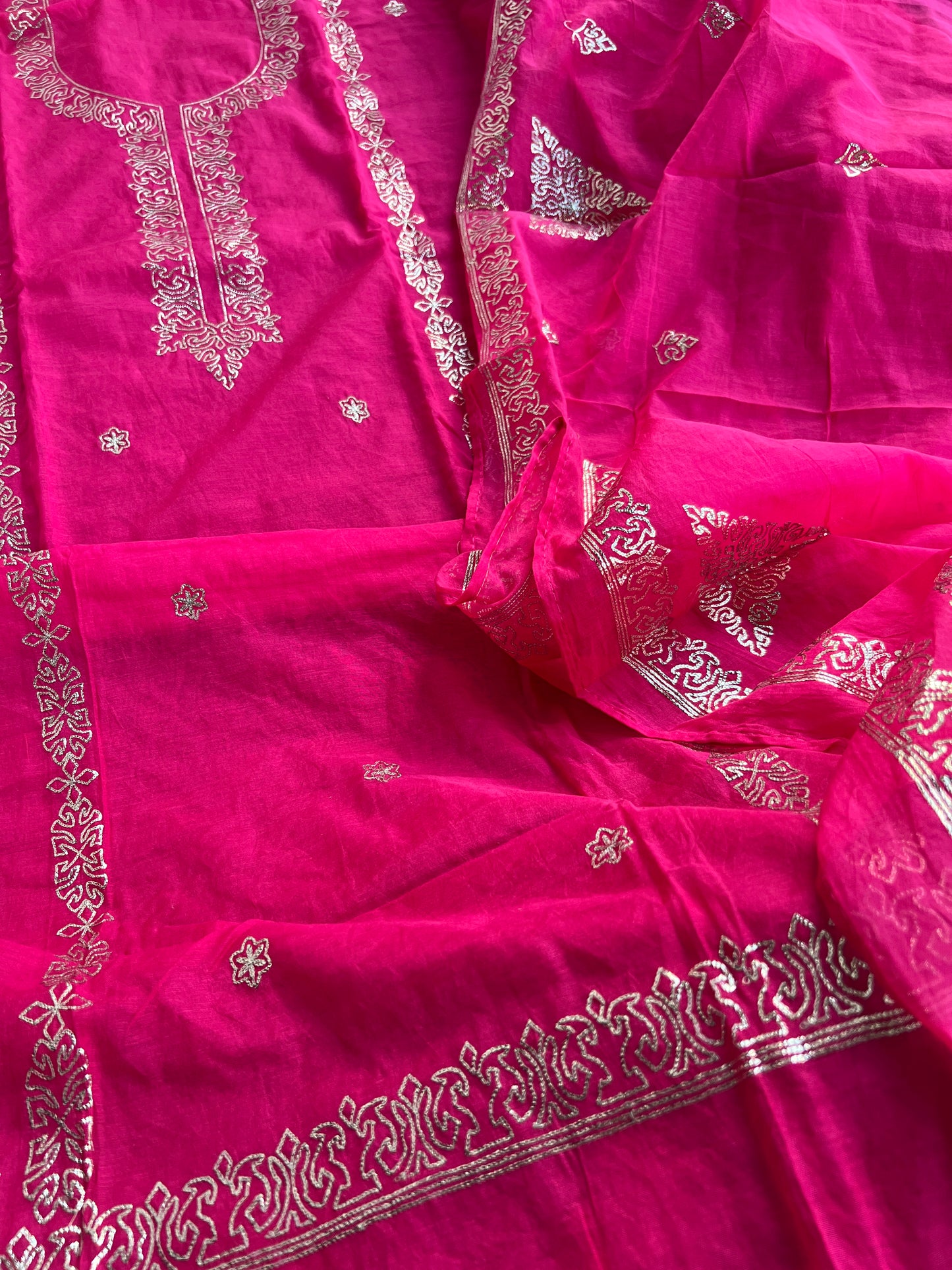 Vibrant Mal Chanderi Suits with Elegant Pitta Work Detailing