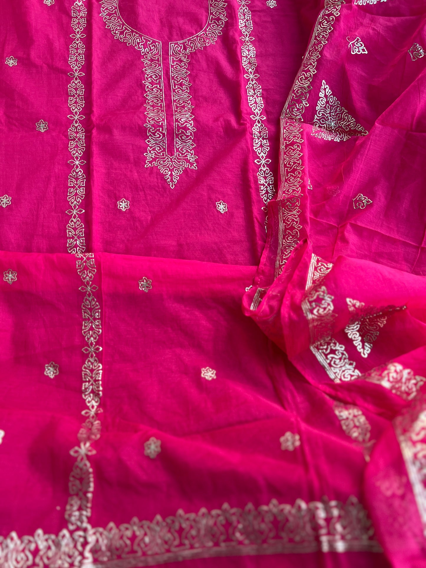 Vibrant Mal Chanderi Suits with Elegant Pitta Work Detailing