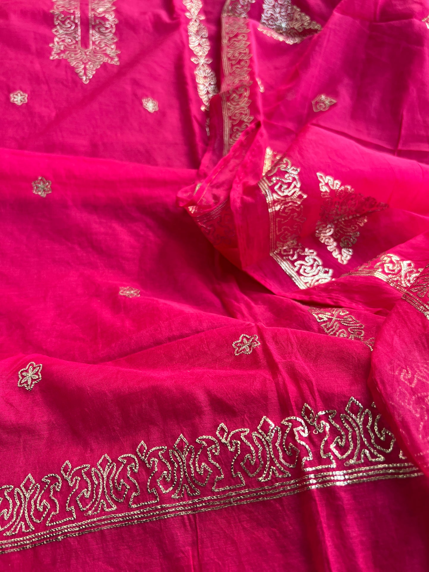 Vibrant Mal Chanderi Suits with Elegant Pitta Work Detailing