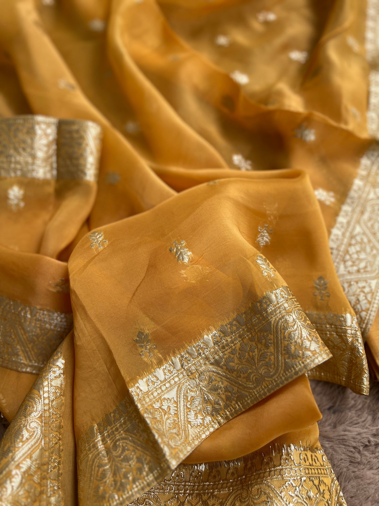 Radiant Yellow Russian Silk Suit with Stunning Tissue Banarasi Dupatta