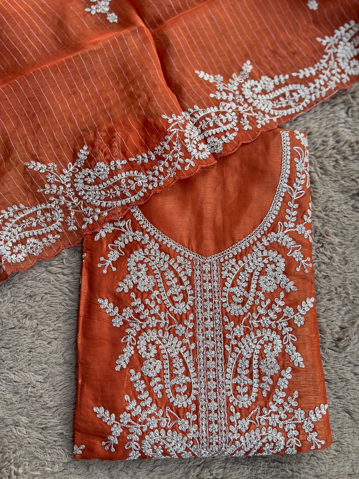 Shimmer Crepe with Exquisite Code Work & Tissue Organza Embroidered Dupatta