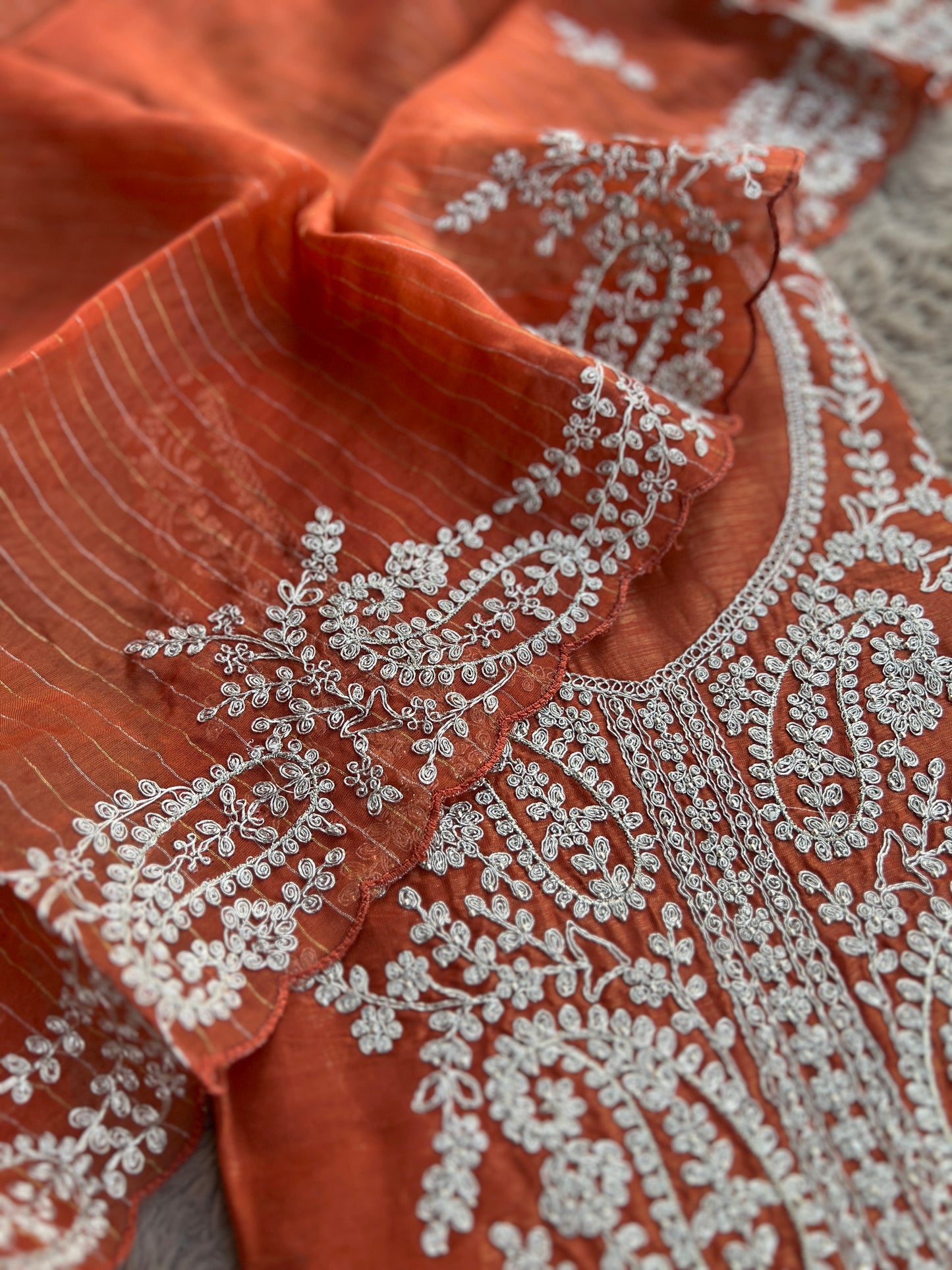 Shimmer Crepe with Exquisite Code Work & Tissue Organza Embroidered Dupatta