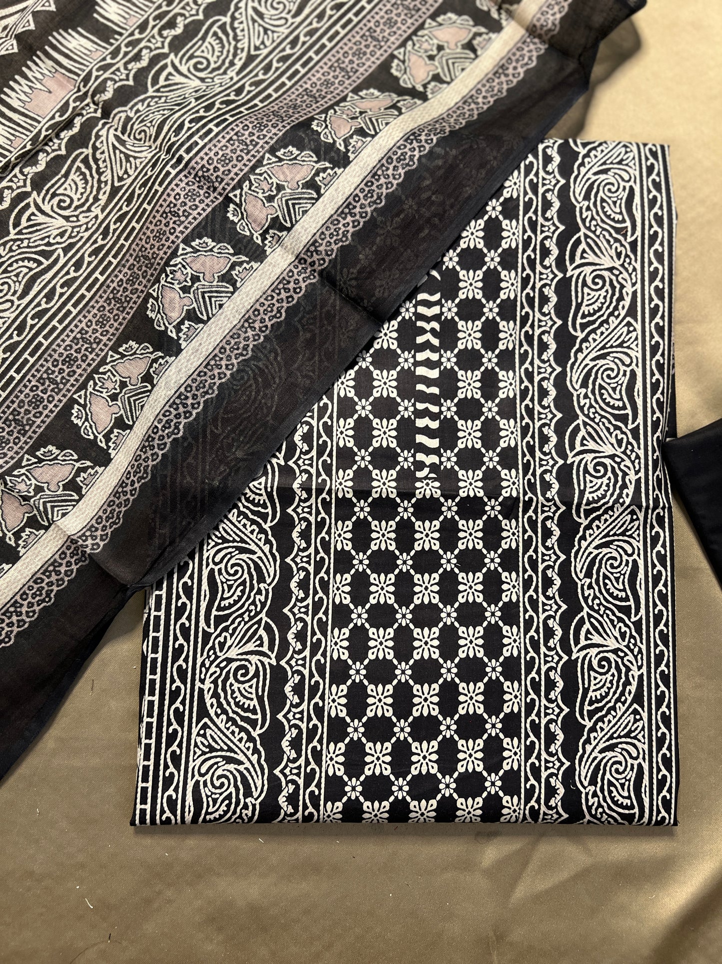Classic Black & White Karachi Printed Cotton Suit Set