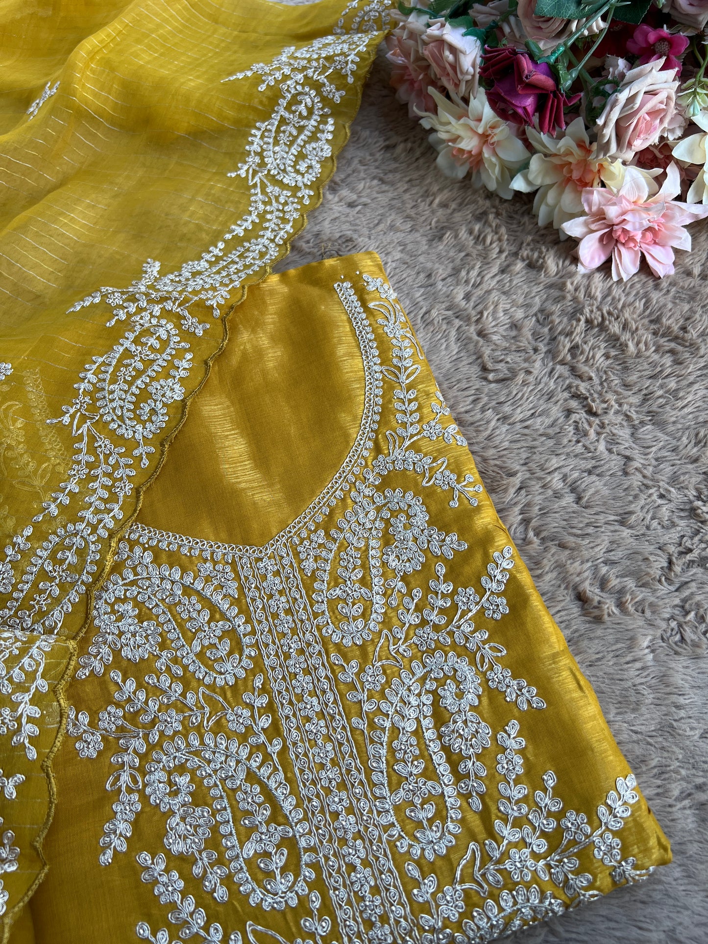 Shimmer Crepe with Exquisite Code Work & Tissue Organza Embroidered Dupatta