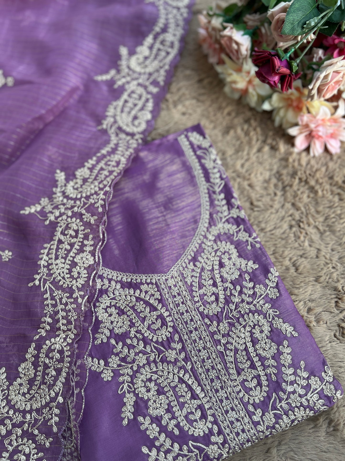 Shimmer Crepe with Exquisite Code Work & Tissue Organza Embroidered Dupatta
