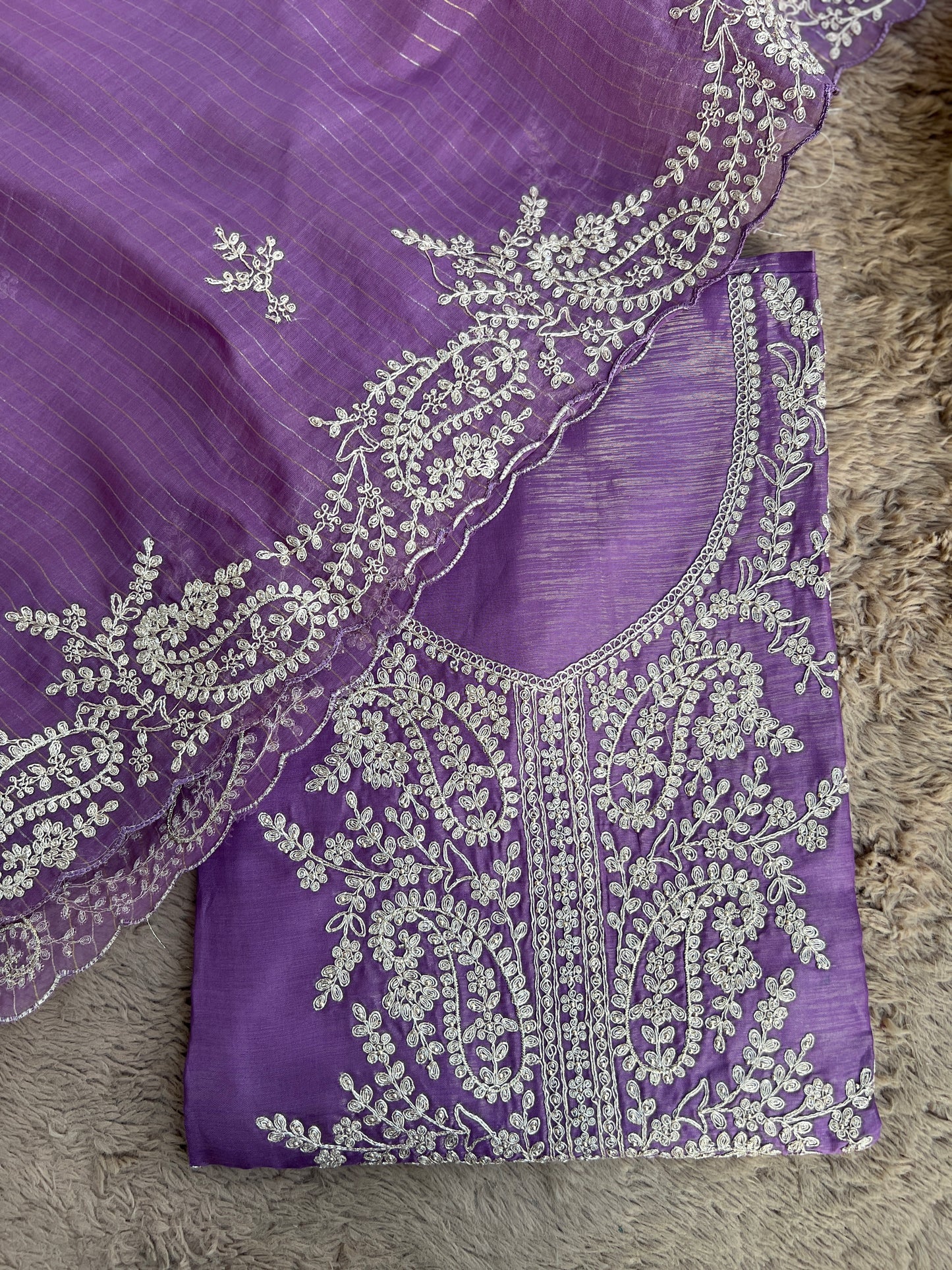 Shimmer Crepe with Exquisite Code Work & Tissue Organza Embroidered Dupatta