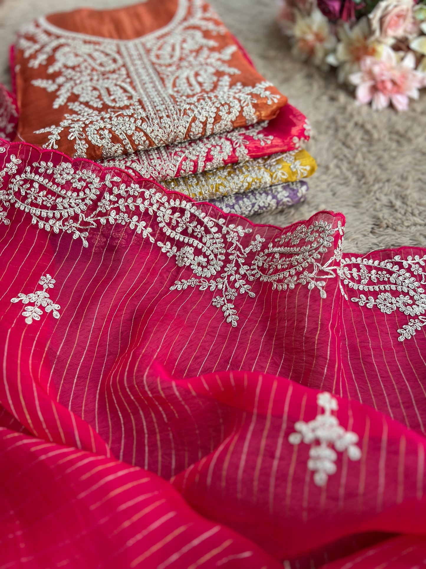 Shimmer Crepe with Exquisite Code Work & Tissue Organza Embroidered Dupatta