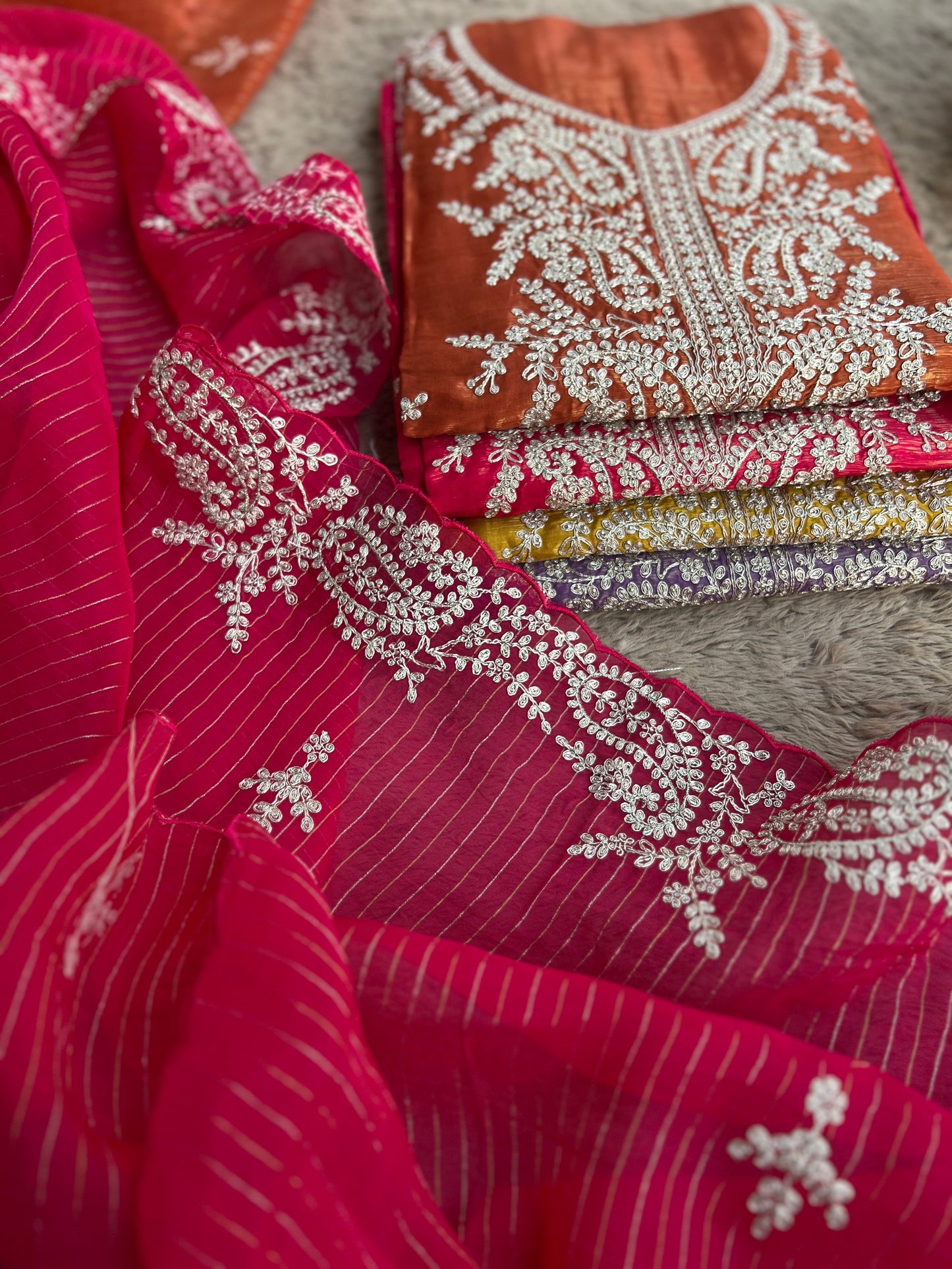 Shimmer Crepe with Exquisite Code Work & Tissue Organza Embroidered Dupatta